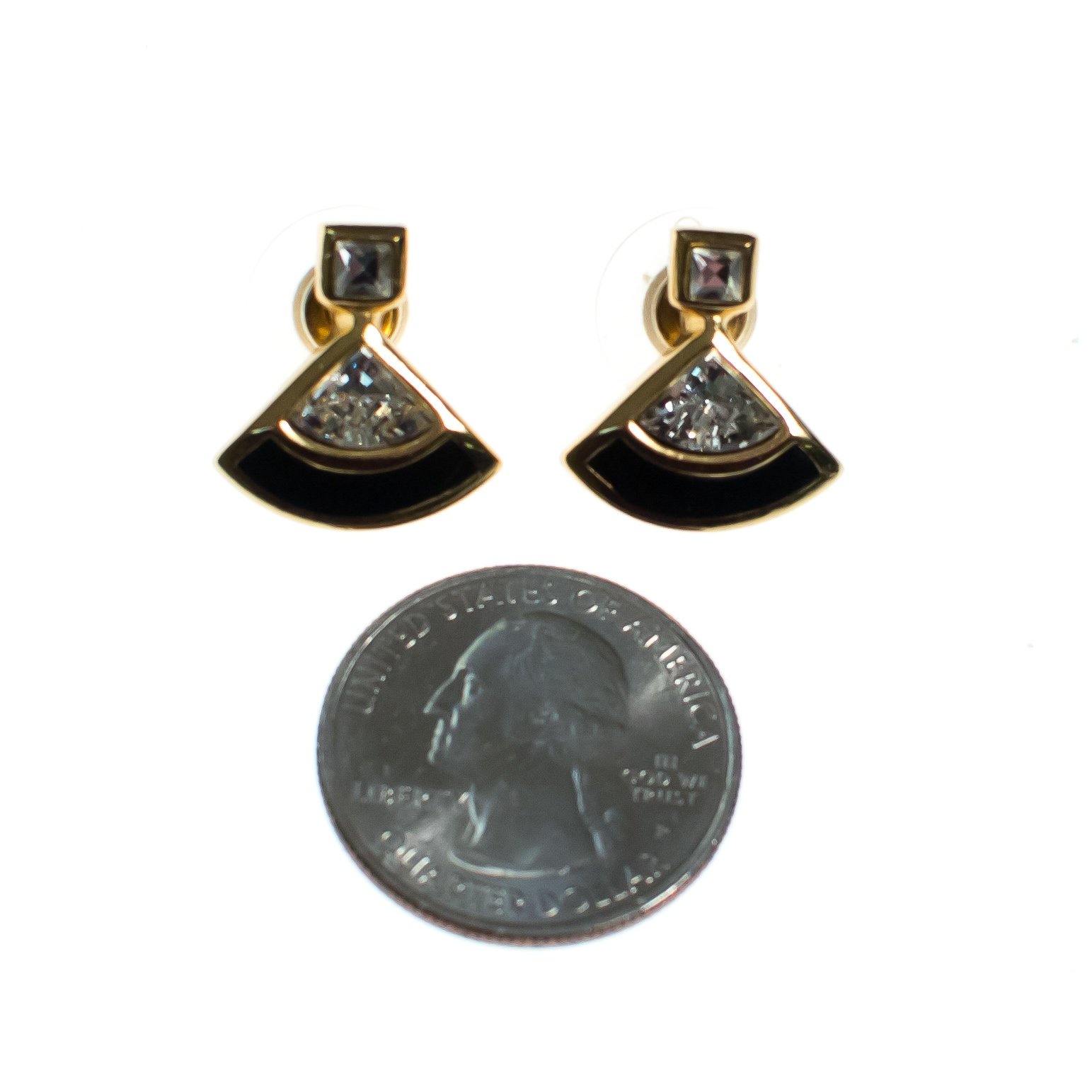 Vintage Christian Dior Petite Earrings with Black Enamel and Diamante Rhinestones by Christian Dior - Vintage Meet Modern Vintage Jewelry - Chicago, Illinois - #oldhollywoodglamour #vintagemeetmodern #designervintage #jewelrybox #antiquejewelry #vintagejewelry