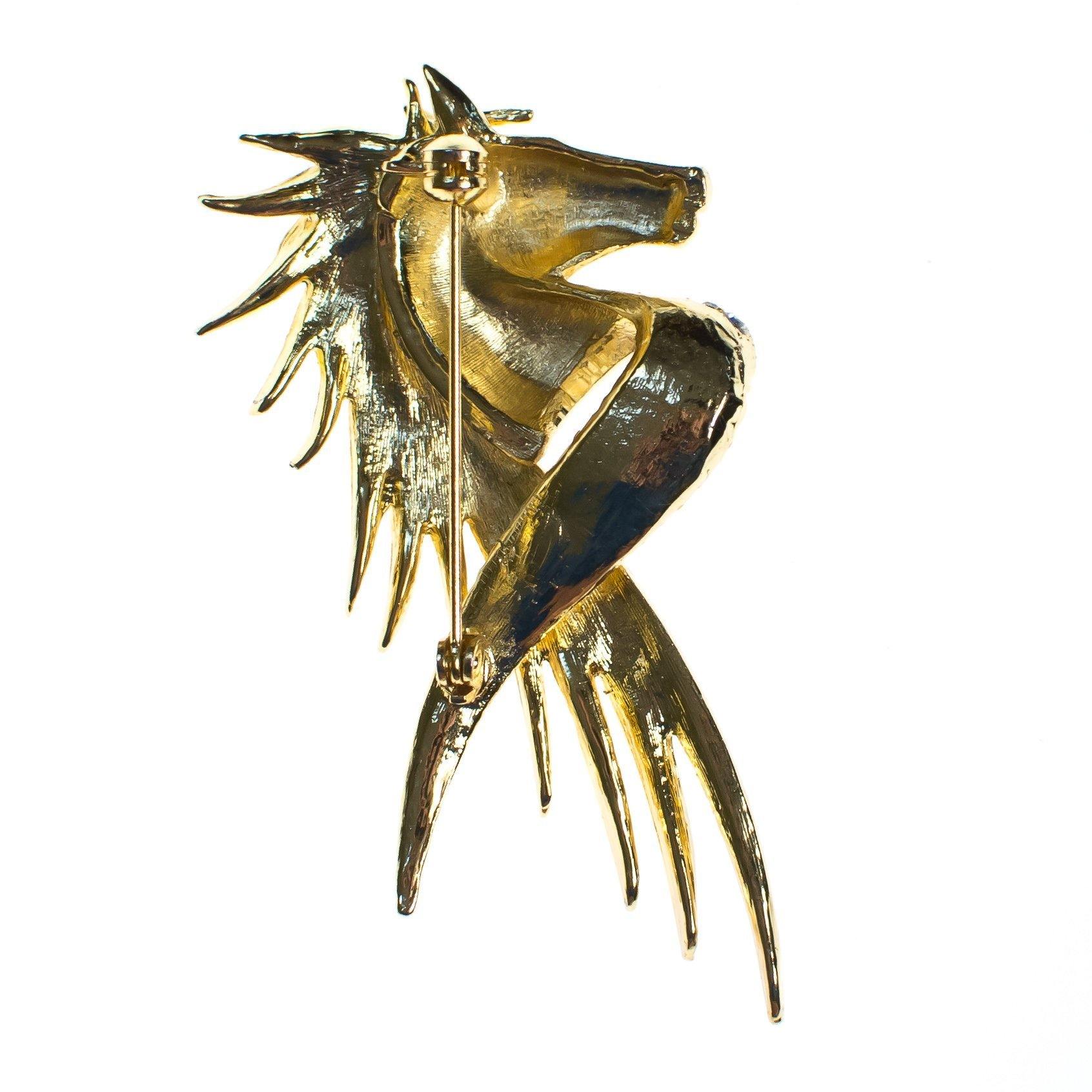 Vintage 1980s Gold and Rhinestone Horse Brooch by 1980s - Vintage Meet Modern Vintage Jewelry - Chicago, Illinois - #oldhollywoodglamour #vintagemeetmodern #designervintage #jewelrybox #antiquejewelry #vintagejewelry