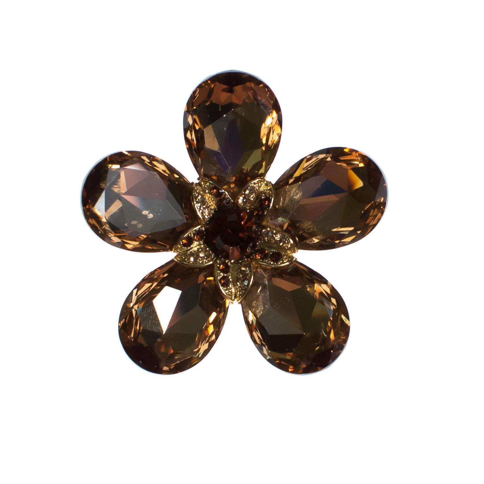 Vintage Smokey Topaz Crystal Flower Brooch by 1980s - Vintage Meet Modern Vintage Jewelry - Chicago, Illinois - #oldhollywoodglamour #vintagemeetmodern #designervintage #jewelrybox #antiquejewelry #vintagejewelry
