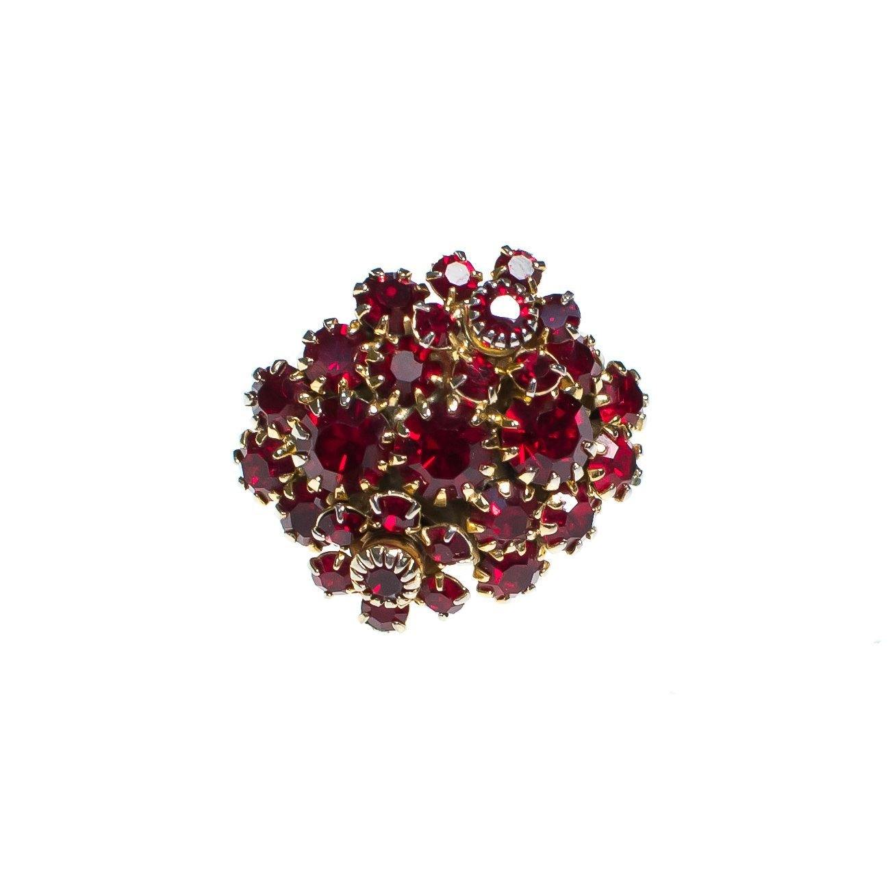 Vintage Red Rhinestone Cluster Statement Ring