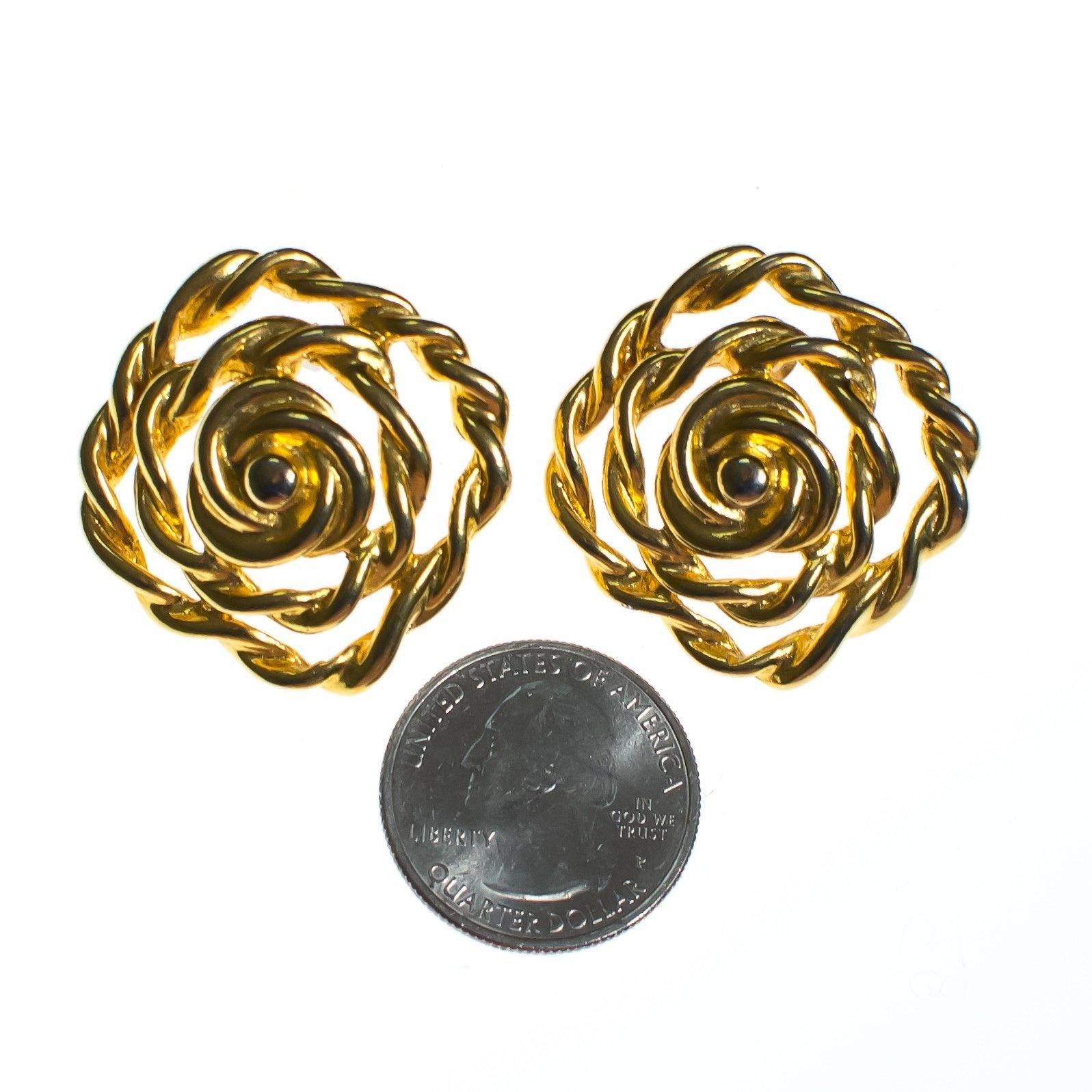 Vintage 1980s Gold Cable Geometric Statement Earrings by 1980s - Vintage Meet Modern Vintage Jewelry - Chicago, Illinois - #oldhollywoodglamour #vintagemeetmodern #designervintage #jewelrybox #antiquejewelry #vintagejewelry