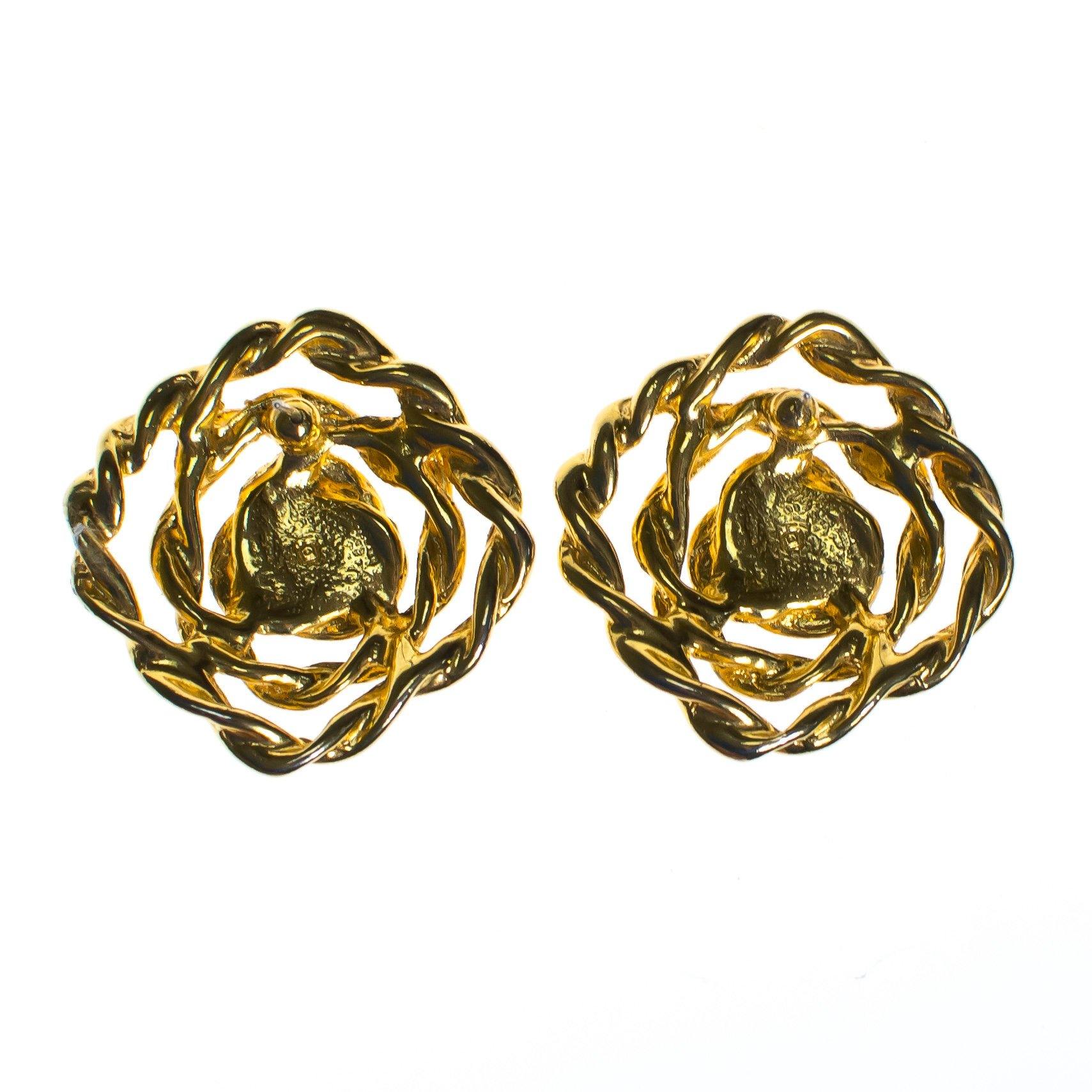 Vintage 1980s Gold Cable Geometric Statement Earrings by 1980s - Vintage Meet Modern Vintage Jewelry - Chicago, Illinois - #oldhollywoodglamour #vintagemeetmodern #designervintage #jewelrybox #antiquejewelry #vintagejewelry