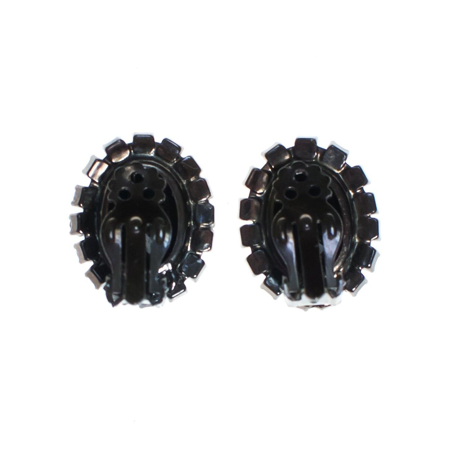 Vintage Jet Black Rhinestone Earrings, Clip-on by 1950s - Vintage Meet Modern Vintage Jewelry - Chicago, Illinois - #oldhollywoodglamour #vintagemeetmodern #designervintage #jewelrybox #antiquejewelry #vintagejewelry