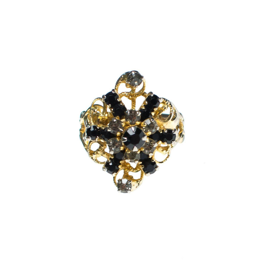 Vintage 1950s Jet and Smoke Diamante Rhinestone Cocktail Statement Ring by 1950s - Vintage Meet Modern Vintage Jewelry - Chicago, Illinois - #oldhollywoodglamour #vintagemeetmodern #designervintage #jewelrybox #antiquejewelry #vintagejewelry