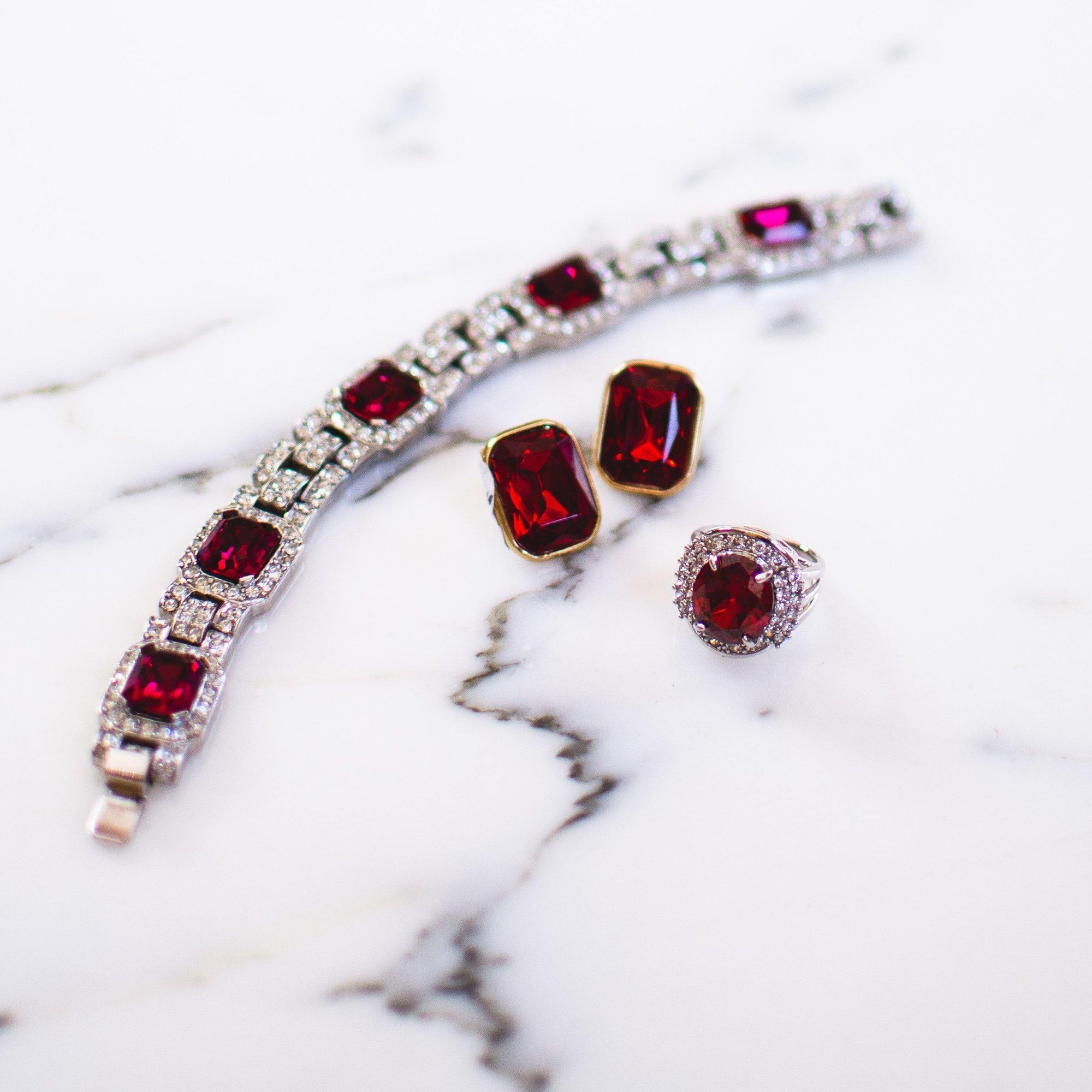 Vintage Art Deco Style Ruby Red and Crystal Statement Ring by Art Deco Style - Vintage Meet Modern Vintage Jewelry - Chicago, Illinois - #oldhollywoodglamour #vintagemeetmodern #designervintage #jewelrybox #antiquejewelry #vintagejewelry