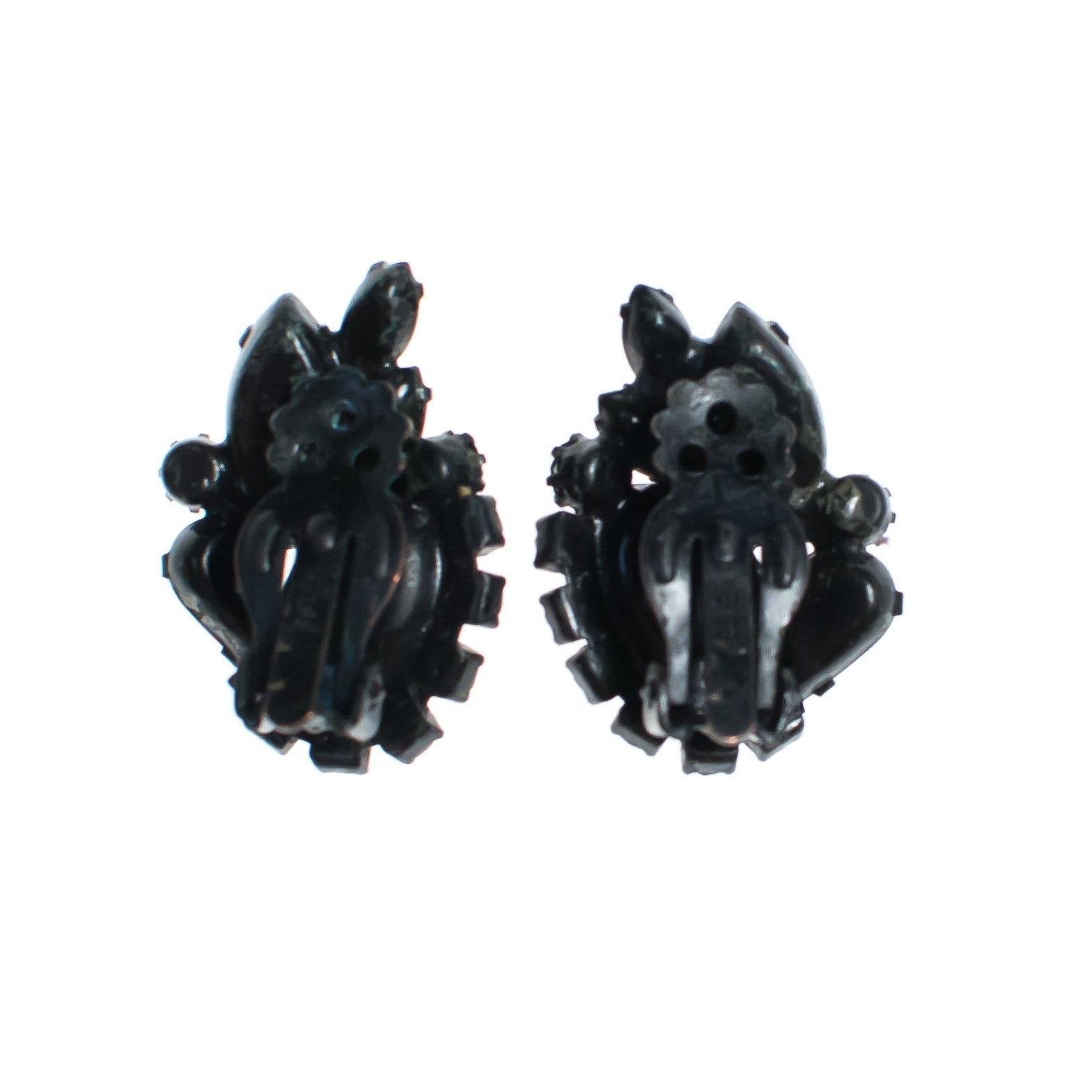 Vintage Weiss Hematite, Jet, and Red Rhinestone Statement Earrings by Weiss - Vintage Meet Modern Vintage Jewelry - Chicago, Illinois - #oldhollywoodglamour #vintagemeetmodern #designervintage #jewelrybox #antiquejewelry #vintagejewelry