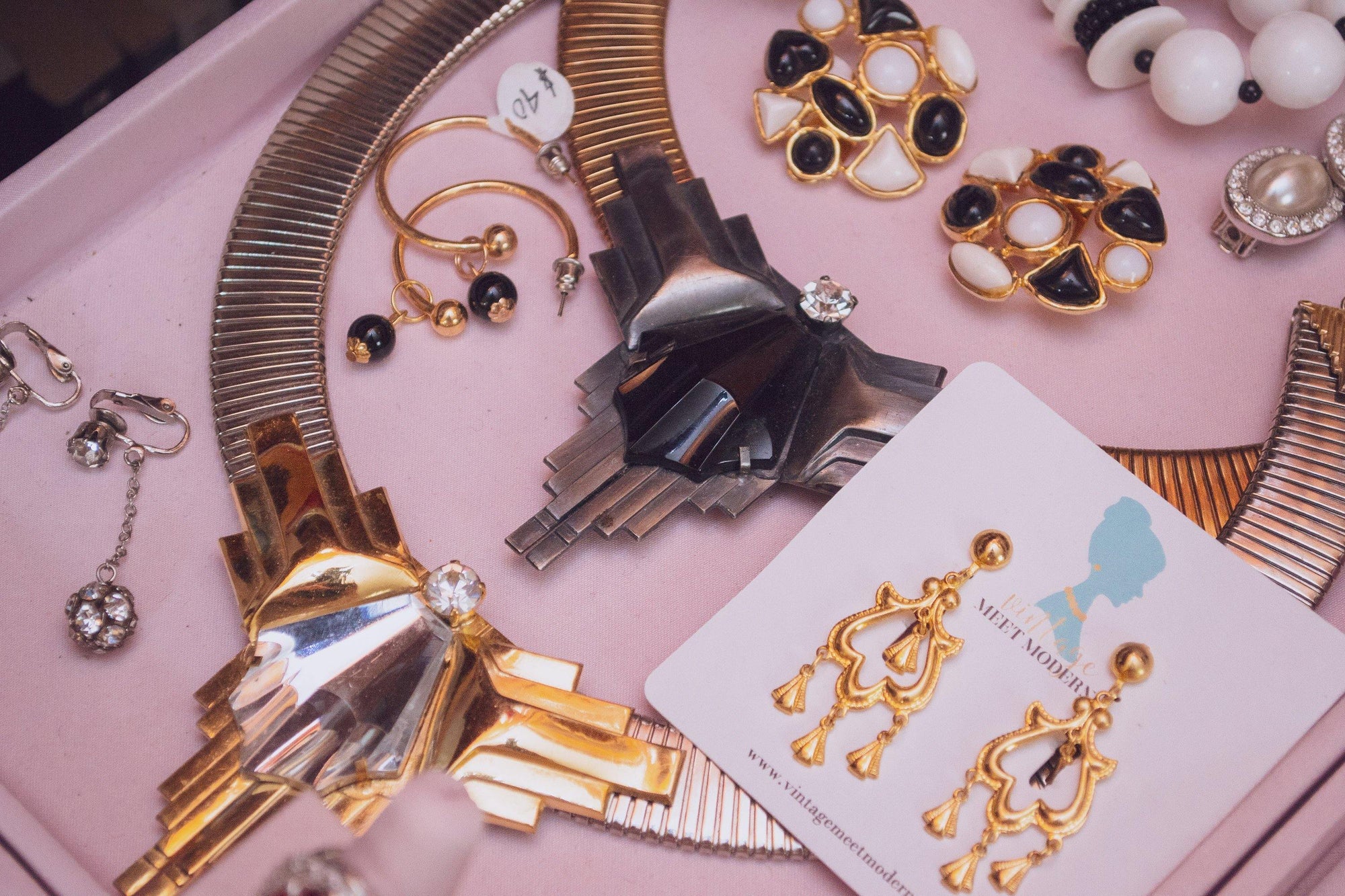 Vintage 1980s Art Deco Inspired Steampunk Collar Necklace in Silver with Gold Accented and Carved Geometric Crystal by 1980s - Vintage Meet Modern Vintage Jewelry - Chicago, Illinois - #oldhollywoodglamour #vintagemeetmodern #designervintage #jewelrybox #antiquejewelry #vintagejewelry