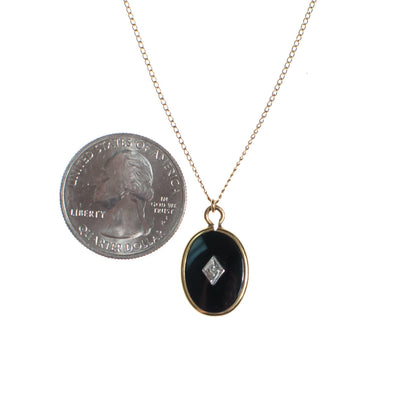 Vintage Victorian Revival Onyx Lucite Oval Pendant with Diamond by Avon - Vintage Meet Modern Vintage Jewelry - Chicago, Illinois - #oldhollywoodglamour #vintagemeetmodern #designervintage #jewelrybox #antiquejewelry #vintagejewelry