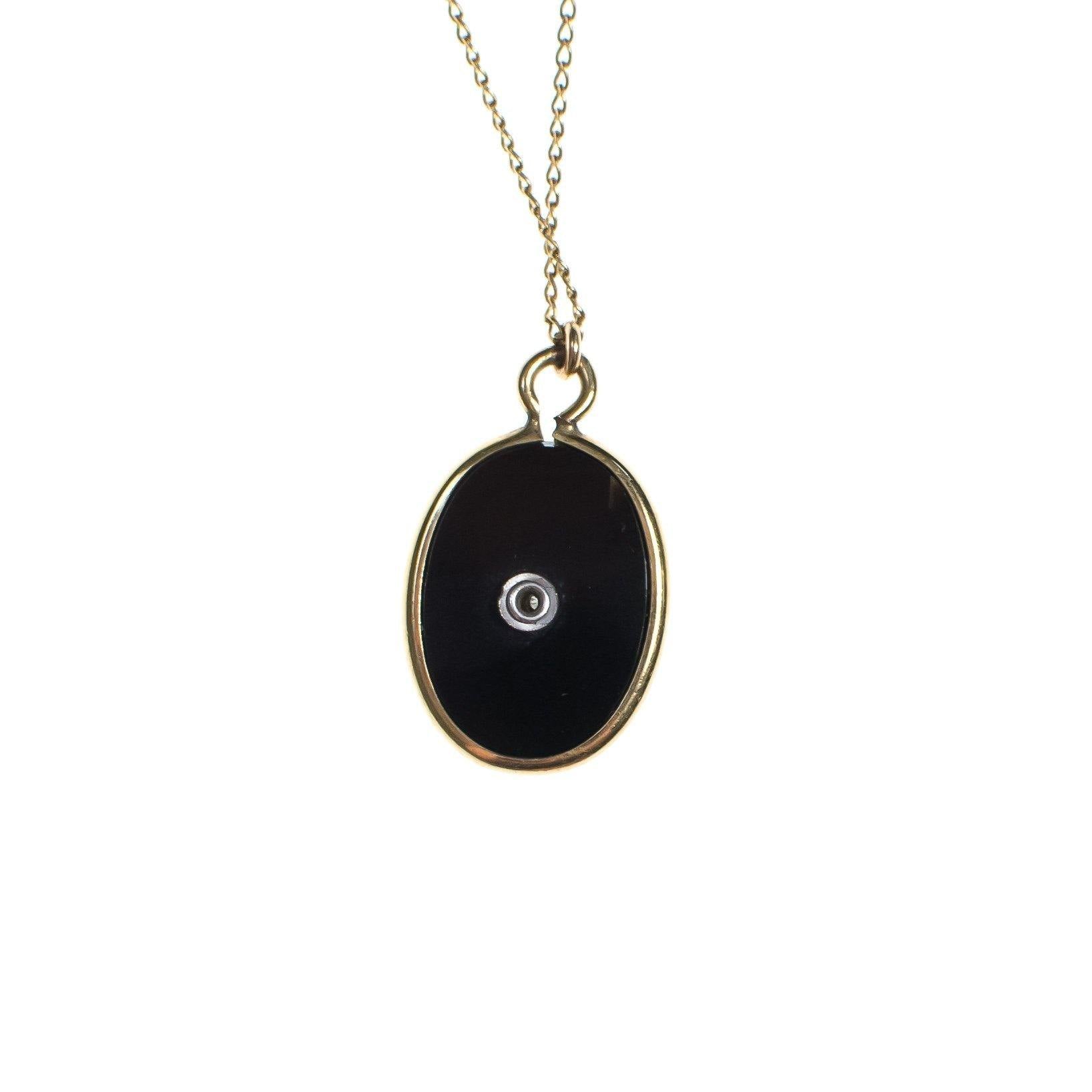 Vintage Victorian Revival Onyx Lucite Oval Pendant with Diamond by Avon - Vintage Meet Modern Vintage Jewelry - Chicago, Illinois - #oldhollywoodglamour #vintagemeetmodern #designervintage #jewelrybox #antiquejewelry #vintagejewelry