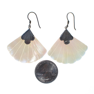 Vintage Mother of Pearl Fan Dangling Earrings with Sterling Silver by 1980s - Vintage Meet Modern Vintage Jewelry - Chicago, Illinois - #oldhollywoodglamour #vintagemeetmodern #designervintage #jewelrybox #antiquejewelry #vintagejewelry
