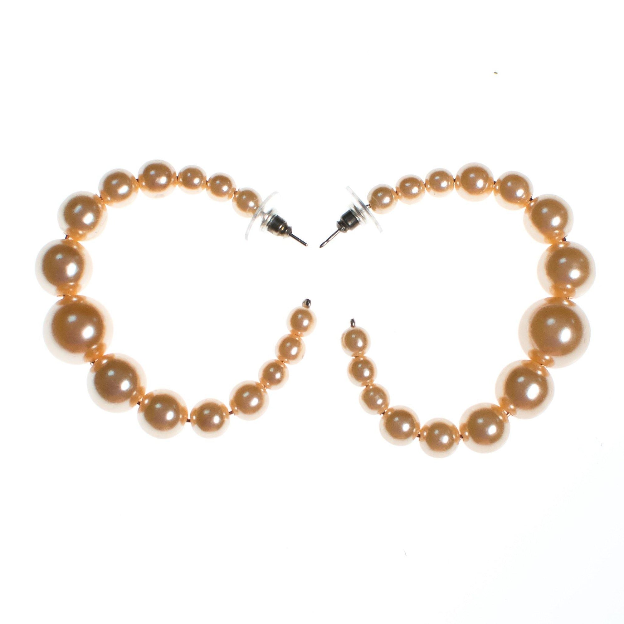 Vintage Peach Pearl Large Hoop Earrings by 1980s - Vintage Meet Modern Vintage Jewelry - Chicago, Illinois - #oldhollywoodglamour #vintagemeetmodern #designervintage #jewelrybox #antiquejewelry #vintagejewelry