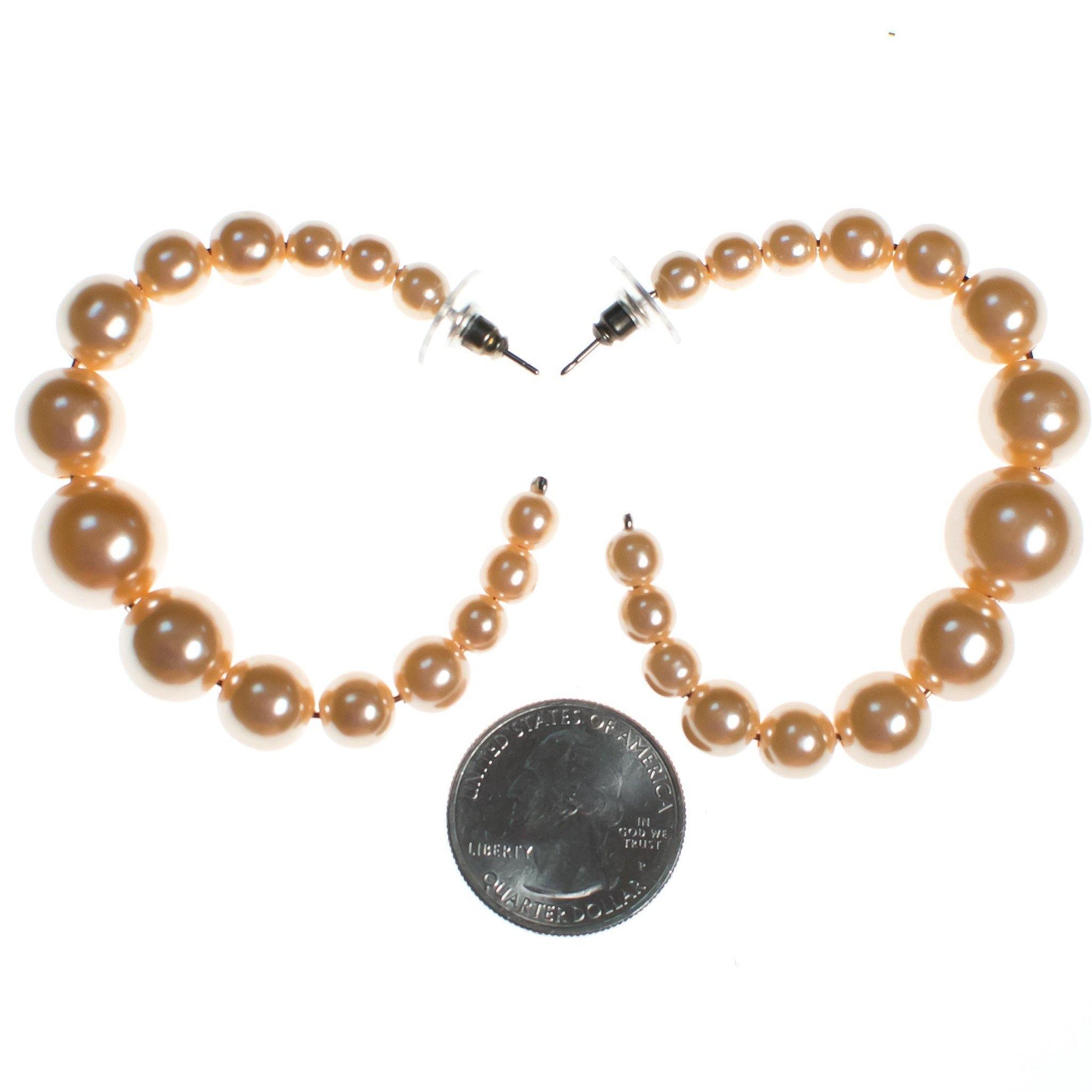 Vintage Peach Pearl Large Hoop Earrings by 1980s - Vintage Meet Modern Vintage Jewelry - Chicago, Illinois - #oldhollywoodglamour #vintagemeetmodern #designervintage #jewelrybox #antiquejewelry #vintagejewelry