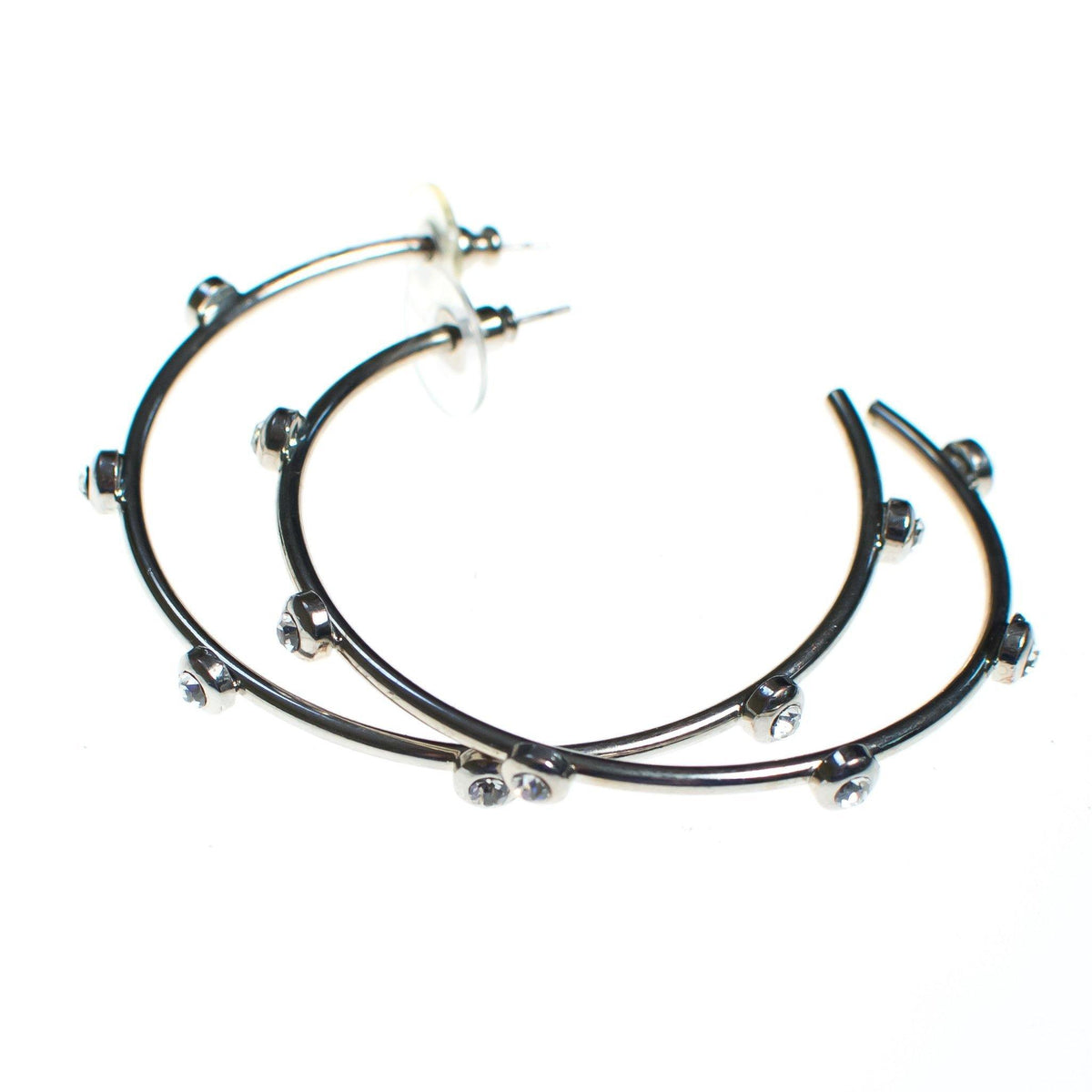 Vintage Large Silver Hoop earrings with Rhinestones