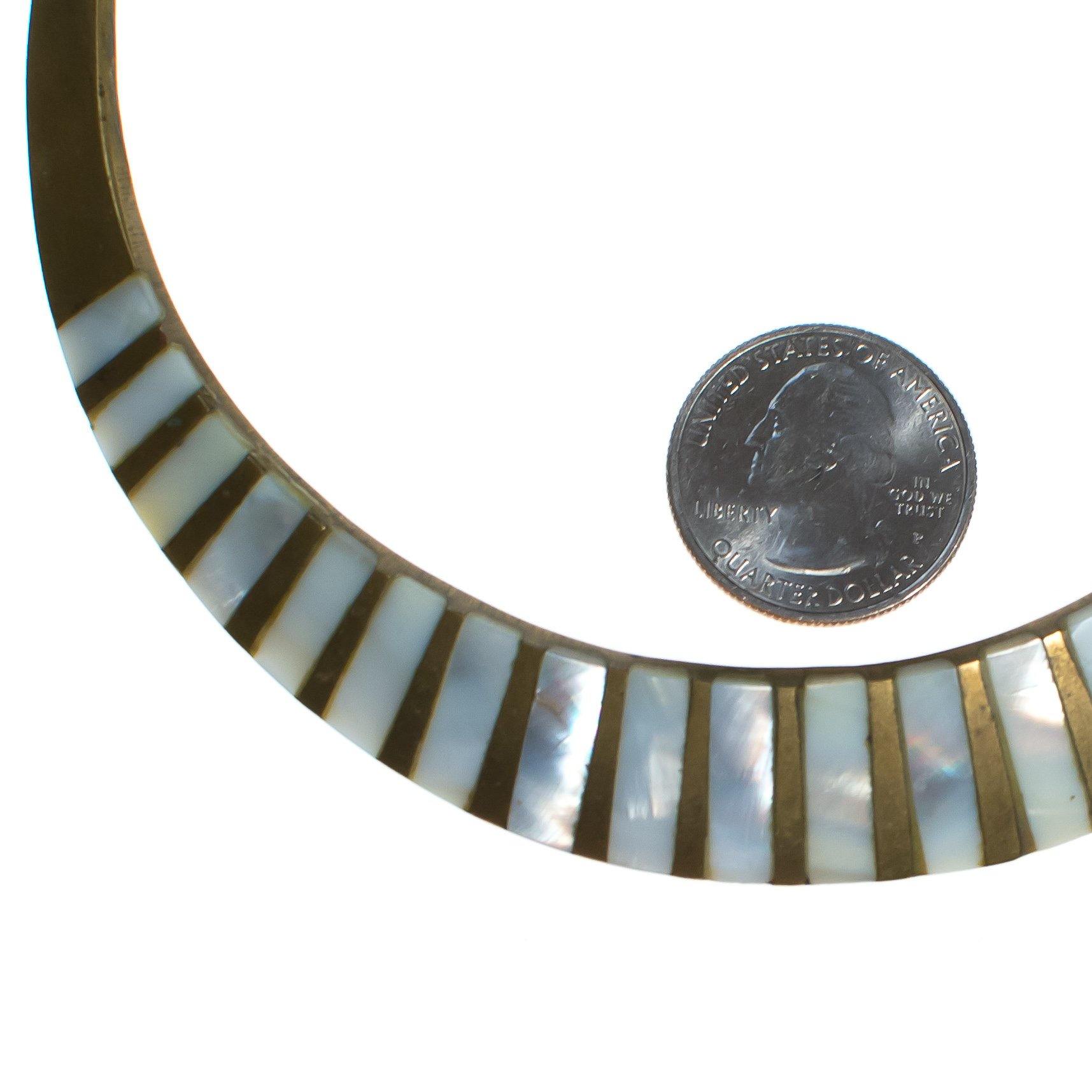 Vintage 1970s Made in India Boho Chic Brass Collar Necklace with Mother of Pearl Inlay by 1970s - Vintage Meet Modern Vintage Jewelry - Chicago, Illinois - #oldhollywoodglamour #vintagemeetmodern #designervintage #jewelrybox #antiquejewelry #vintagejewelry