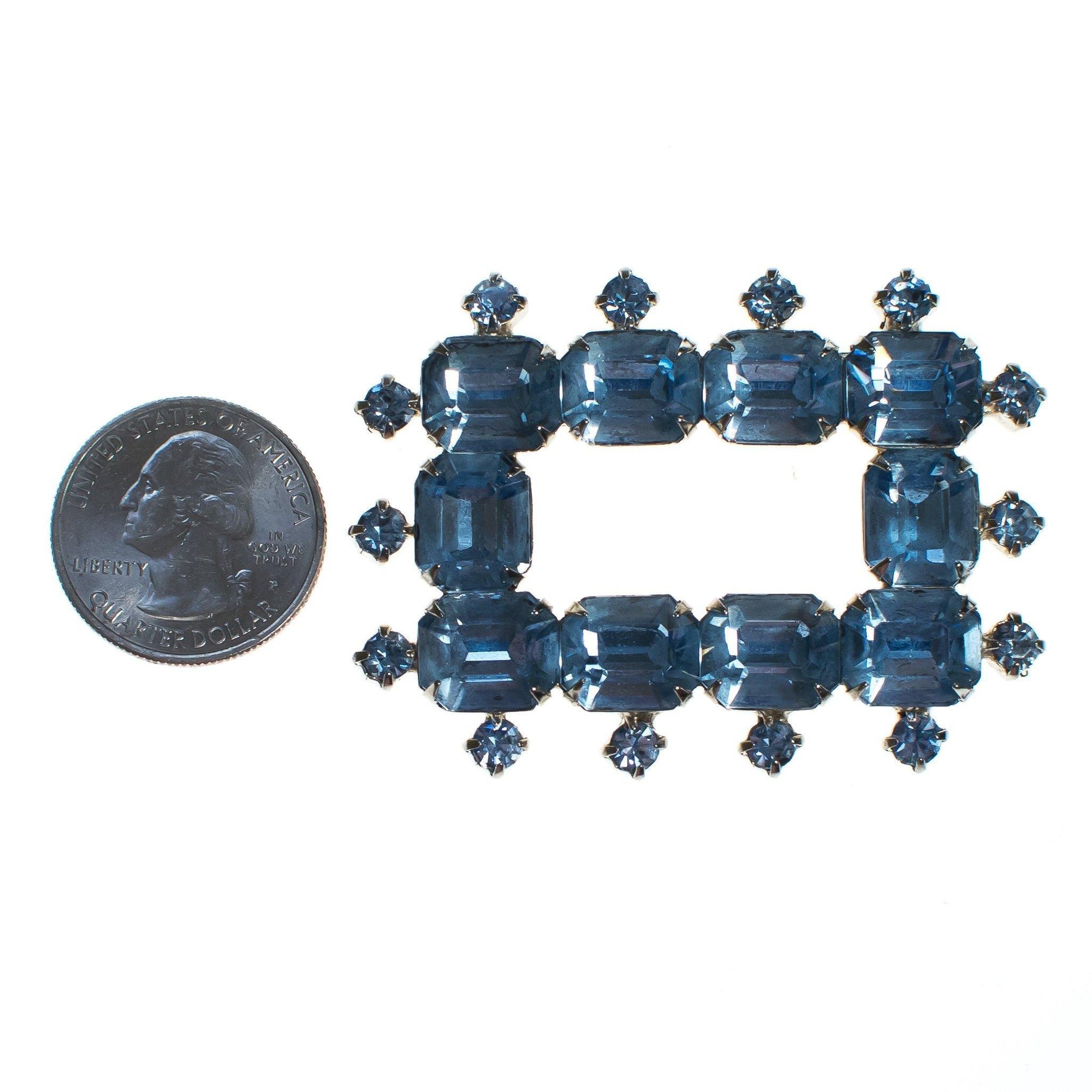 Vintage Art Deco Light Blue Rhinestone Brooch by 1940s - Vintage Meet Modern Vintage Jewelry - Chicago, Illinois - #oldhollywoodglamour #vintagemeetmodern #designervintage #jewelrybox #antiquejewelry #vintagejewelry