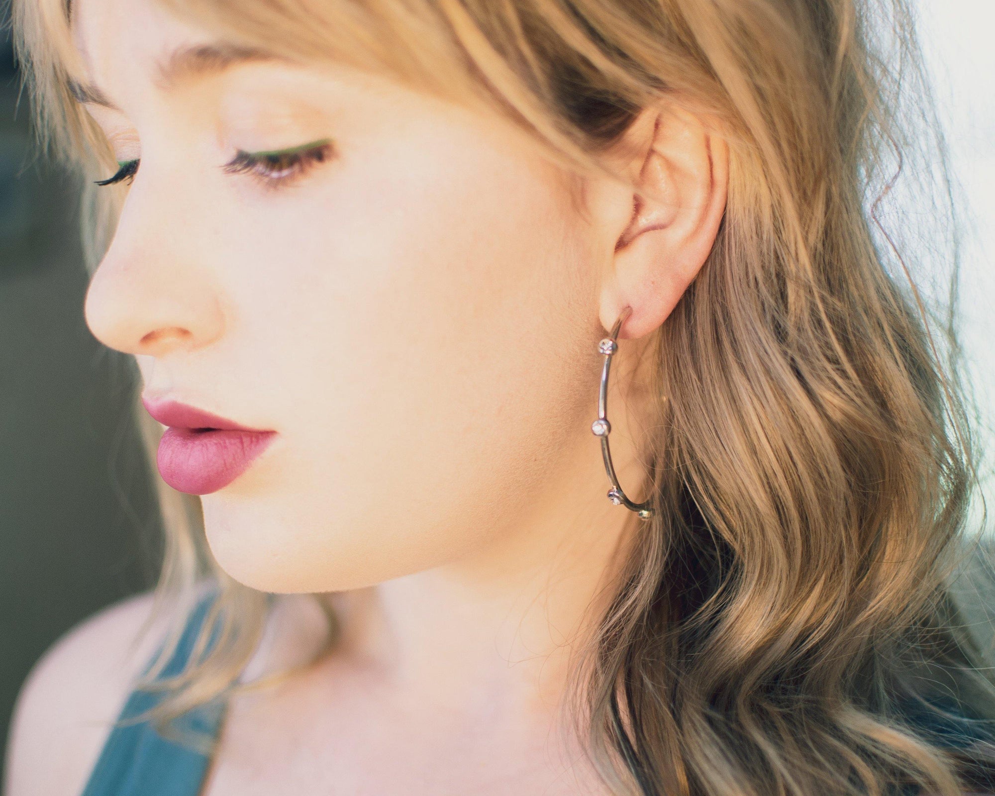 Vintage Large Silver Hoop earrings with Rhinestones by 1990s - Vintage Meet Modern Vintage Jewelry - Chicago, Illinois - #oldhollywoodglamour #vintagemeetmodern #designervintage #jewelrybox #antiquejewelry #vintagejewelry