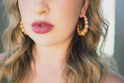 Vintage Peach Pearl Large Hoop Earrings by 1980s - Vintage Meet Modern Vintage Jewelry - Chicago, Illinois - #oldhollywoodglamour #vintagemeetmodern #designervintage #jewelrybox #antiquejewelry #vintagejewelry