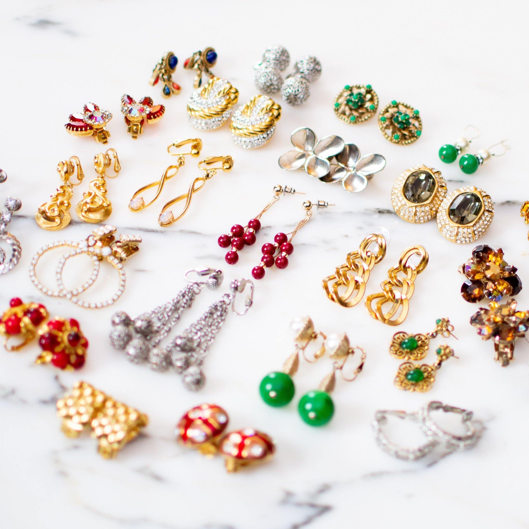 Vintage Modernist Gold Swirl Drop Earrings with Opaline Cabochon Beads by 1960s - Vintage Meet Modern Vintage Jewelry - Chicago, Illinois - #oldhollywoodglamour #vintagemeetmodern #designervintage #jewelrybox #antiquejewelry #vintagejewelry