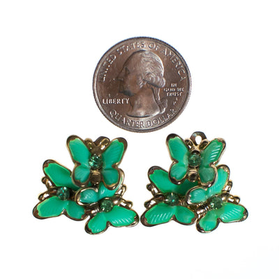 Vintage Mid Century Modern Light Green Lucite and Rhinestone Butterfly Earrings by 1950s - Vintage Meet Modern Vintage Jewelry - Chicago, Illinois - #oldhollywoodglamour #vintagemeetmodern #designervintage #jewelrybox #antiquejewelry #vintagejewelry