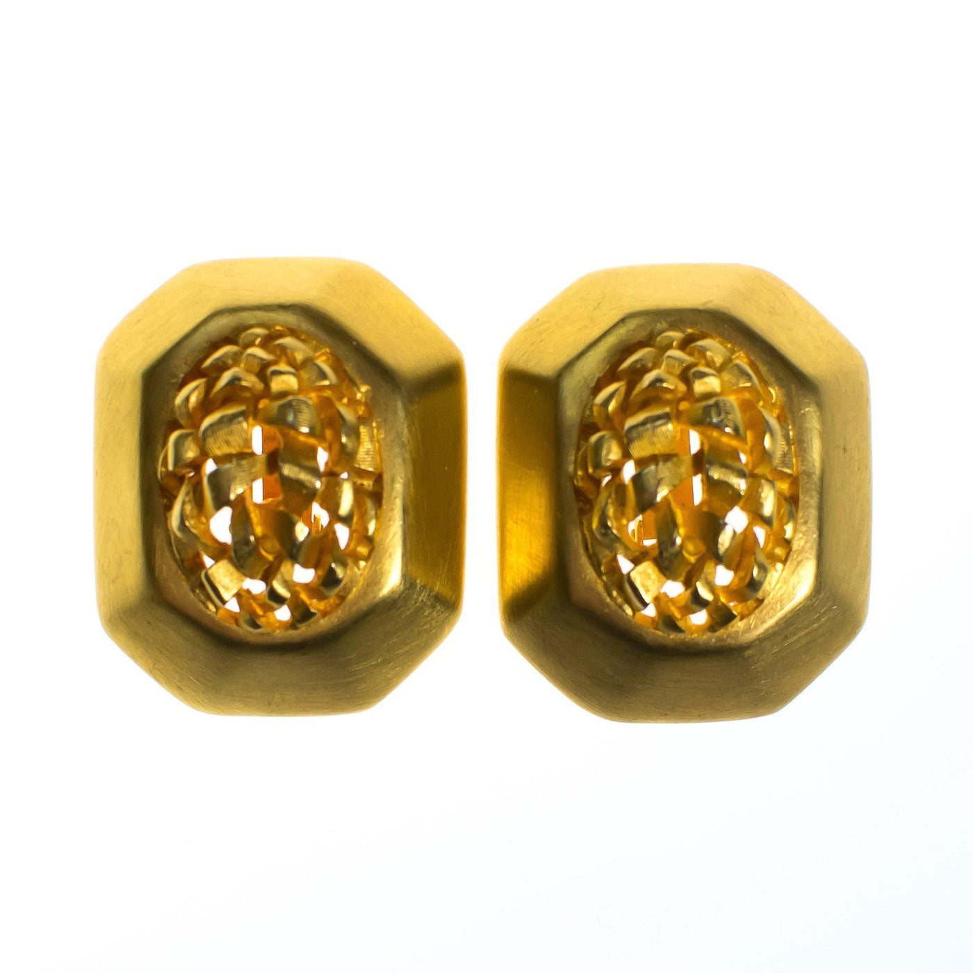 Vintage 1980s Clara Studio Brushed Gold Tone Nugget Statement Earrings