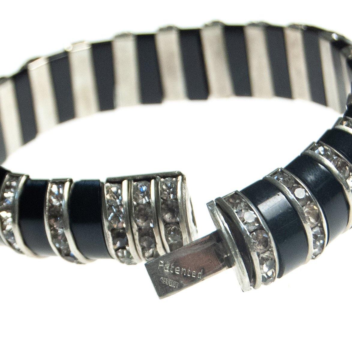 Vintage Deutsches Reich Gebrauchsmuster DRGM Bakelite and Rhinestone Schreiber and Hiller Bracelet by German - Vintage Meet Modern Vintage Jewelry - Chicago, Illinois - #oldhollywoodglamour #vintagemeetmodern #designervintage #jewelrybox #antiquejewelry #vintagejewelry