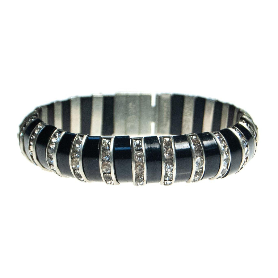 Vintage Deutsches Reich Gebrauchsmuster DRGM Bakelite and Rhinestone Schreiber and Hiller Bracelet by German - Vintage Meet Modern Vintage Jewelry - Chicago, Illinois - #oldhollywoodglamour #vintagemeetmodern #designervintage #jewelrybox #antiquejewelry #vintagejewelry