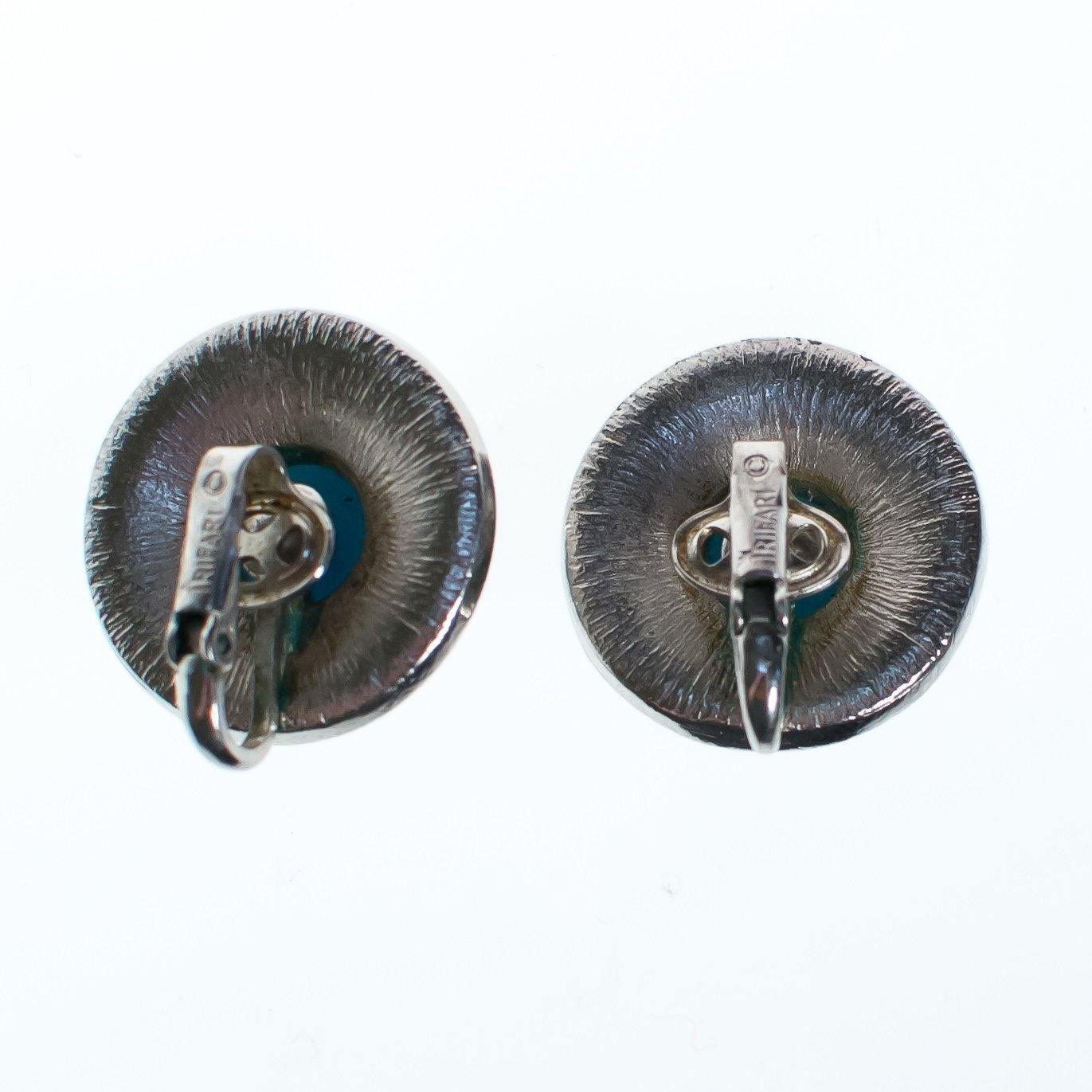 Vintage Crown Trifari Silver Earring Button Earrings with Turquoise Lucite Cabochon by Crown Trfari - Vintage Meet Modern Vintage Jewelry - Chicago, Illinois - #oldhollywoodglamour #vintagemeetmodern #designervintage #jewelrybox #antiquejewelry #vintagejewelry