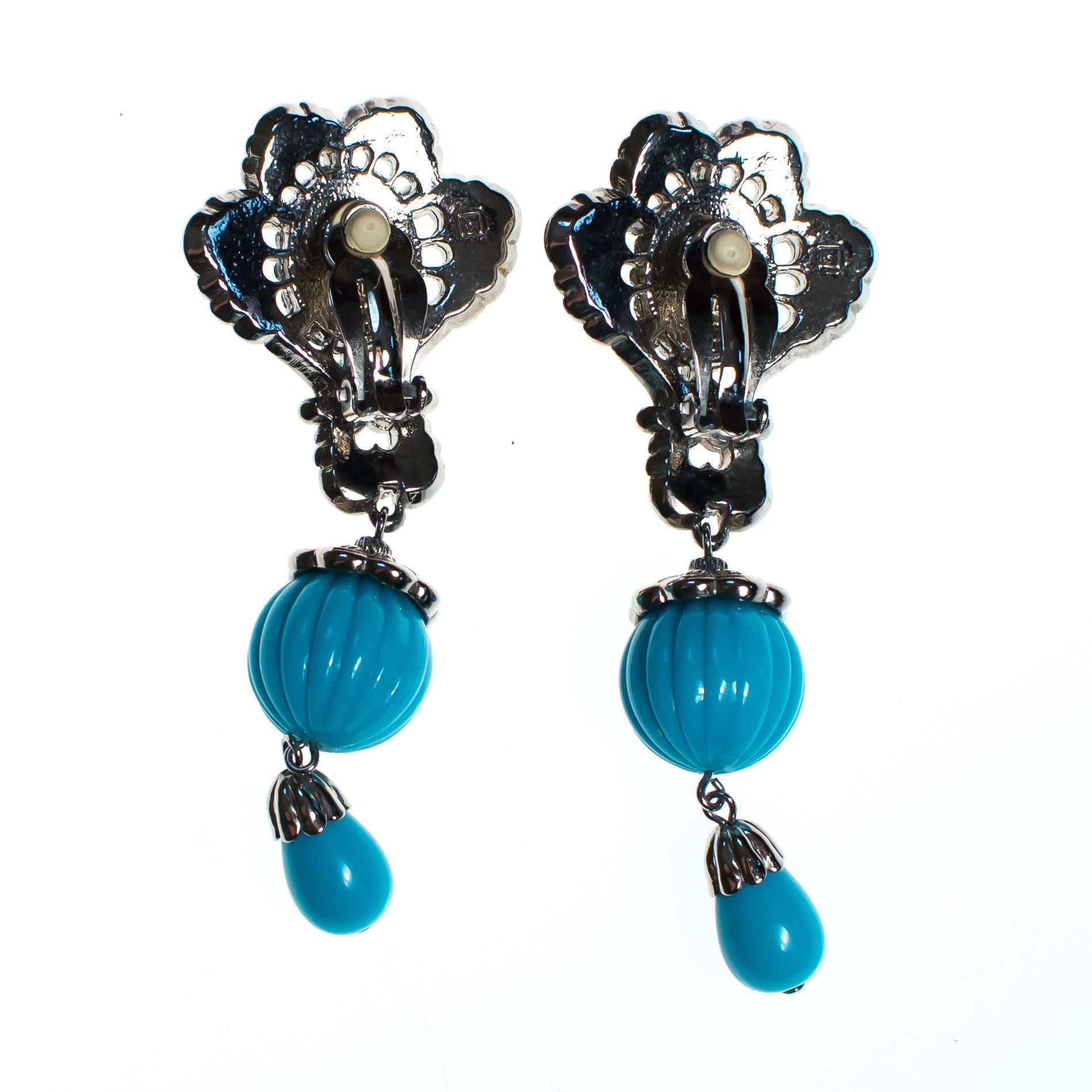 Vintage Jose Barrera for  Avon Turquoise and Silver Statement Earrings by Barrera for Avon - Vintage Meet Modern Vintage Jewelry - Chicago, Illinois - #oldhollywoodglamour #vintagemeetmodern #designervintage #jewelrybox #antiquejewelry #vintagejewelry