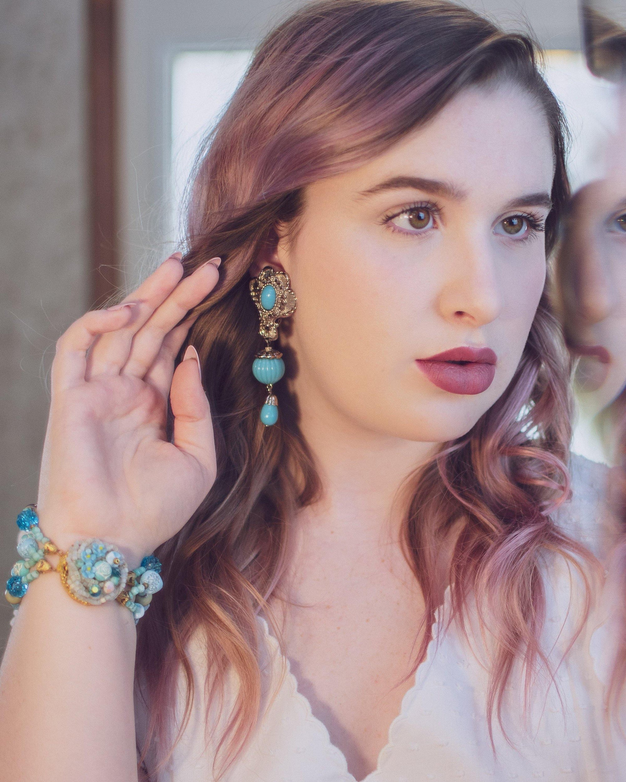 Vintage Jose Barrera for  Avon Turquoise and Silver Statement Earrings by Barrera for Avon - Vintage Meet Modern Vintage Jewelry - Chicago, Illinois - #oldhollywoodglamour #vintagemeetmodern #designervintage #jewelrybox #antiquejewelry #vintagejewelry