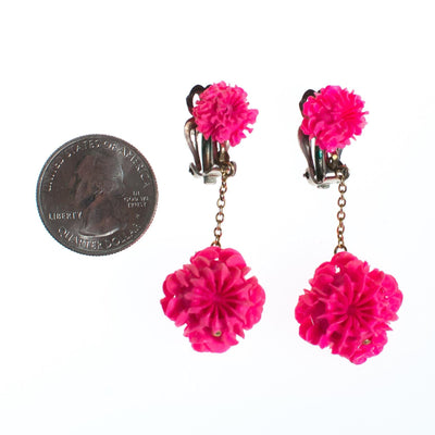 Vintage Hot Pink Flower Pom Pom Statement Earrings by Made in Japan - Vintage Meet Modern Vintage Jewelry - Chicago, Illinois - #oldhollywoodglamour #vintagemeetmodern #designervintage #jewelrybox #antiquejewelry #vintagejewelry