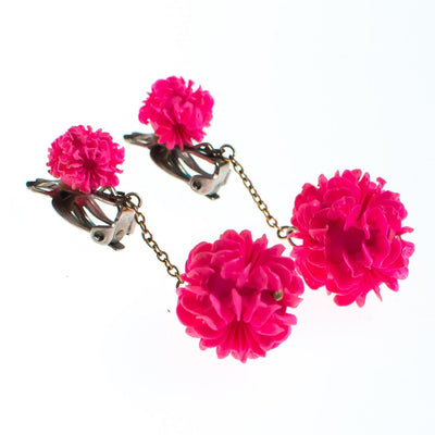 Vintage Hot Pink Flower Pom Pom Statement Earrings by Made in Japan - Vintage Meet Modern Vintage Jewelry - Chicago, Illinois - #oldhollywoodglamour #vintagemeetmodern #designervintage #jewelrybox #antiquejewelry #vintagejewelry