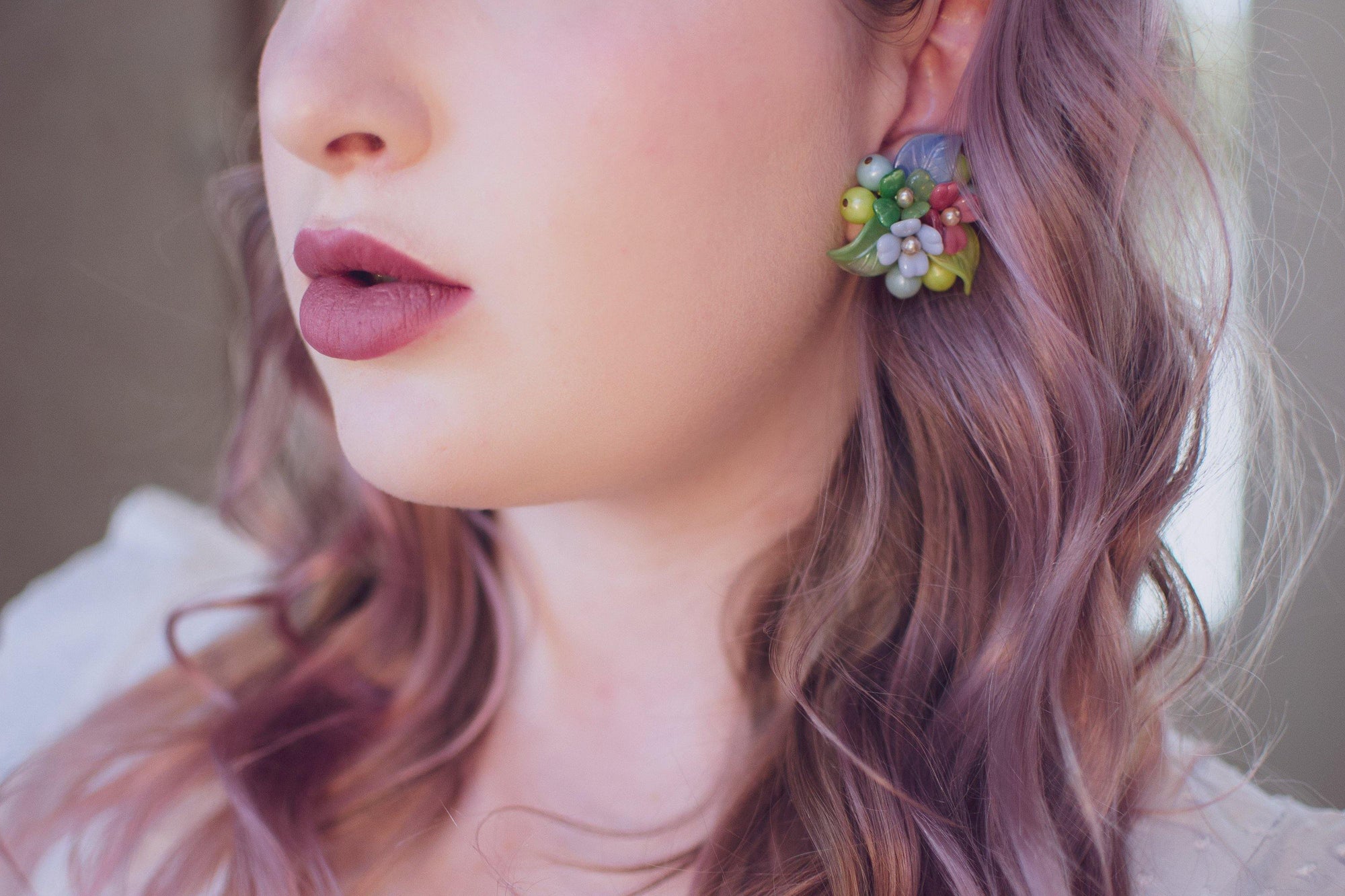 Vintage 1940s Pastel Pink Blue Yellow Green Glass Flower Earrings by 1940s - Vintage Meet Modern Vintage Jewelry - Chicago, Illinois - #oldhollywoodglamour #vintagemeetmodern #designervintage #jewelrybox #antiquejewelry #vintagejewelry