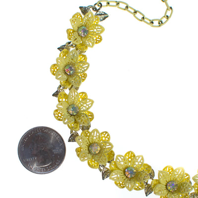Vintage Yellow Flower Choker Necklace with Aurora Borealis Crystals by 1950s - Vintage Meet Modern Vintage Jewelry - Chicago, Illinois - #oldhollywoodglamour #vintagemeetmodern #designervintage #jewelrybox #antiquejewelry #vintagejewelry