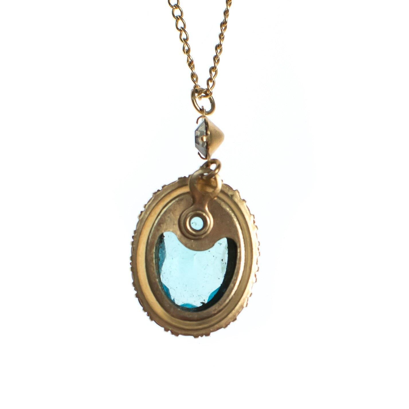 Vintage Oval Blue Crystal Pendant Necklace by 1950s - Vintage Meet Modern Vintage Jewelry - Chicago, Illinois - #oldhollywoodglamour #vintagemeetmodern #designervintage #jewelrybox #antiquejewelry #vintagejewelry