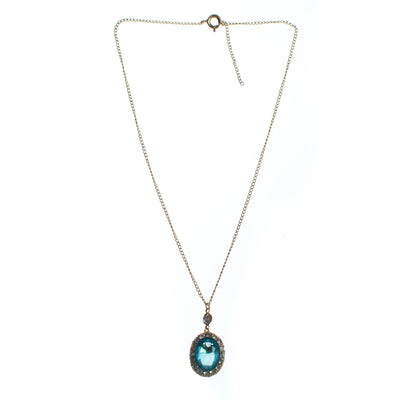 Vintage Oval Blue Crystal Pendant Necklace by 1950s - Vintage Meet Modern Vintage Jewelry - Chicago, Illinois - #oldhollywoodglamour #vintagemeetmodern #designervintage #jewelrybox #antiquejewelry #vintagejewelry