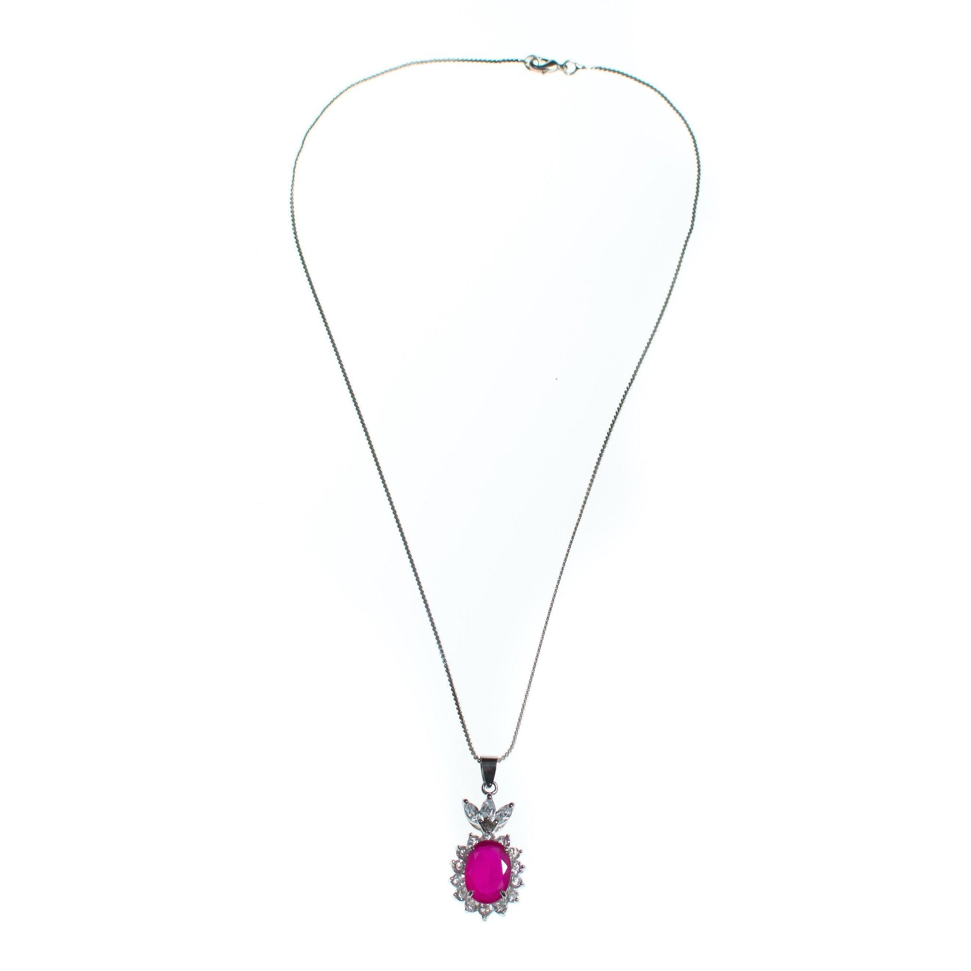 Vintage Ruby and CZ Pendant Necklace Set in Sterling Silver by 1980s - Vintage Meet Modern Vintage Jewelry - Chicago, Illinois - #oldhollywoodglamour #vintagemeetmodern #designervintage #jewelrybox #antiquejewelry #vintagejewelry