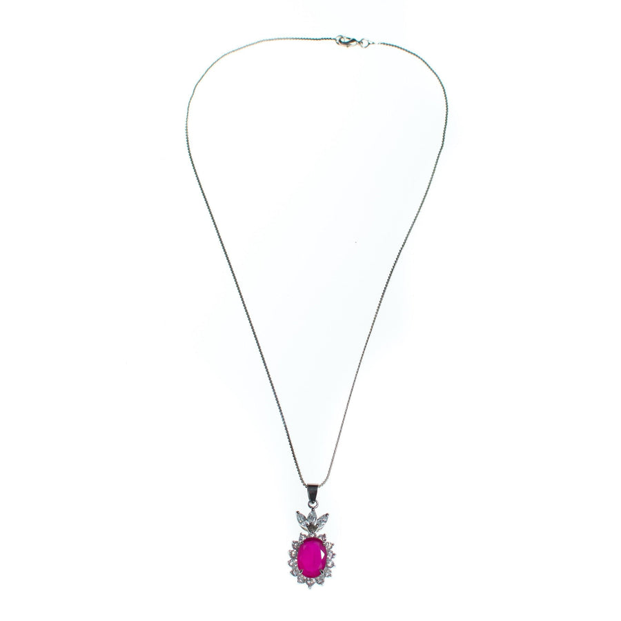 Vintage Ruby and CZ Pendant Necklace Set in Sterling Silver by 1980s - Vintage Meet Modern Vintage Jewelry - Chicago, Illinois - #oldhollywoodglamour #vintagemeetmodern #designervintage #jewelrybox #antiquejewelry #vintagejewelry