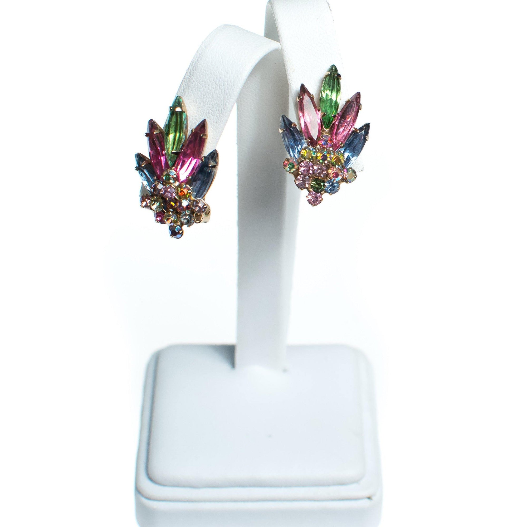 Vintage Made in Austria Pink Blue and Green Rhinestone Statement Earrings by Made in Austria - Vintage Meet Modern Vintage Jewelry - Chicago, Illinois - #oldhollywoodglamour #vintagemeetmodern #designervintage #jewelrybox #antiquejewelry #vintagejewelry