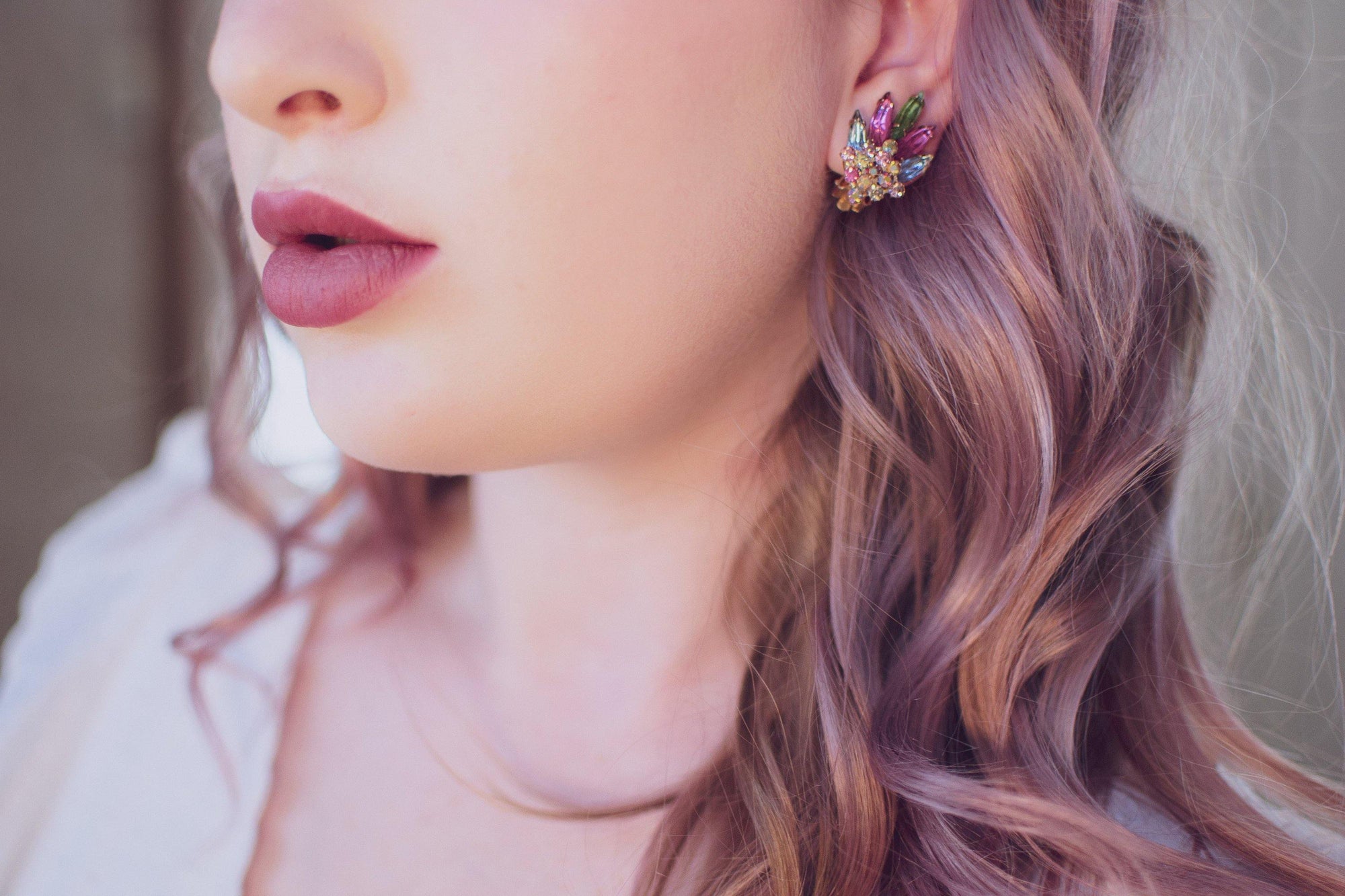 Vintage Made in Austria Pink Blue and Green Rhinestone Statement Earrings by Made in Austria - Vintage Meet Modern Vintage Jewelry - Chicago, Illinois - #oldhollywoodglamour #vintagemeetmodern #designervintage #jewelrybox #antiquejewelry #vintagejewelry