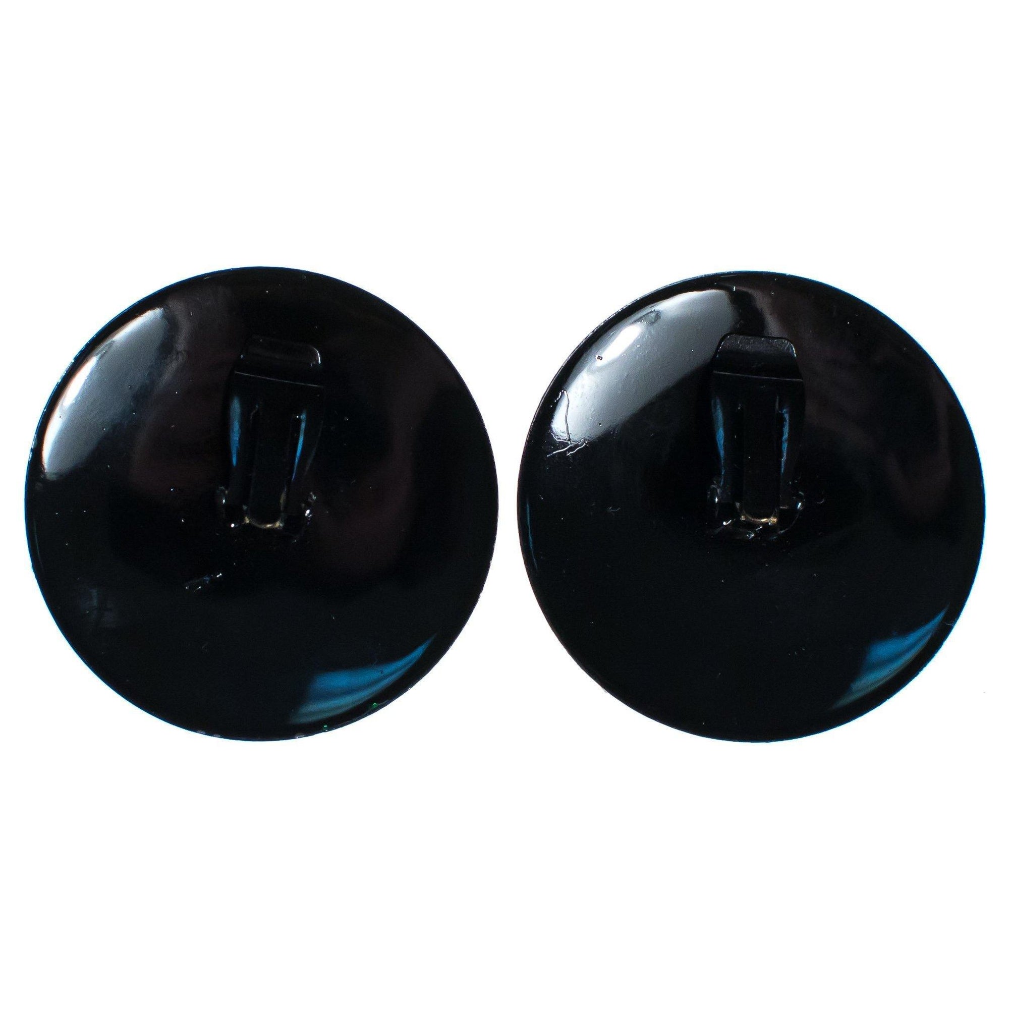 Vintage Statement Earrings, Green, Gold, and Blue Glitter Lucite, Clip-on by 1980s - Vintage Meet Modern Vintage Jewelry - Chicago, Illinois - #oldhollywoodglamour #vintagemeetmodern #designervintage #jewelrybox #antiquejewelry #vintagejewelry