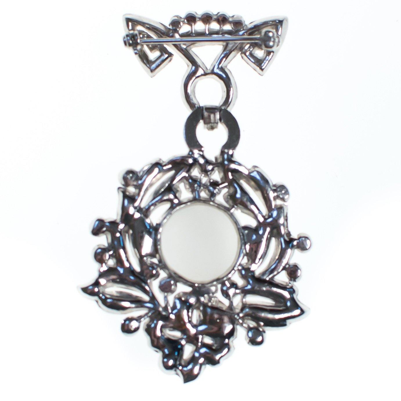 Vintage Art Deco Moonglow and Pave Crystal Fob Brooch by 1940s - Vintage Meet Modern Vintage Jewelry - Chicago, Illinois - #oldhollywoodglamour #vintagemeetmodern #designervintage #jewelrybox #antiquejewelry #vintagejewelry