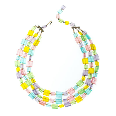 Vintage Pastel Rainbow Lucite Triple Stand Necklace by 1950s - Vintage Meet Modern Vintage Jewelry - Chicago, Illinois - #oldhollywoodglamour #vintagemeetmodern #designervintage #jewelrybox #antiquejewelry #vintagejewelry