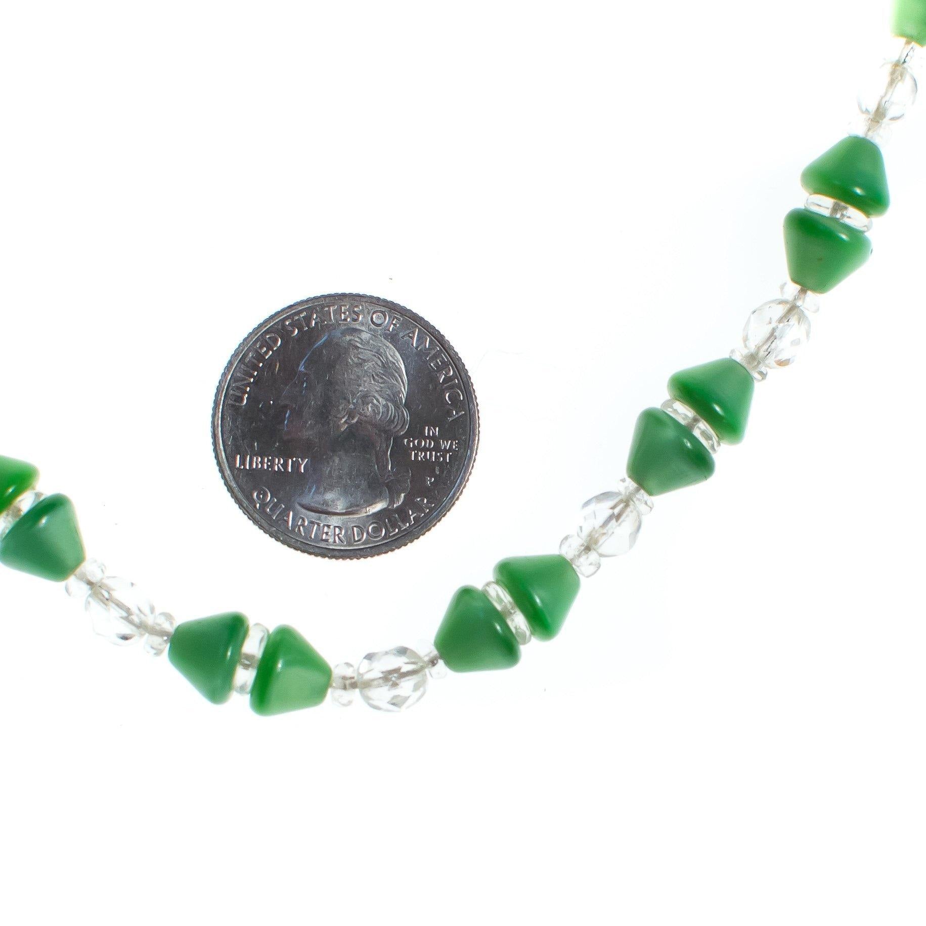 Vintage Art Deco Czech Light Green and Cut Crystal Beaded Necklace by Czech - Vintage Meet Modern Vintage Jewelry - Chicago, Illinois - #oldhollywoodglamour #vintagemeetmodern #designervintage #jewelrybox #antiquejewelry #vintagejewelry