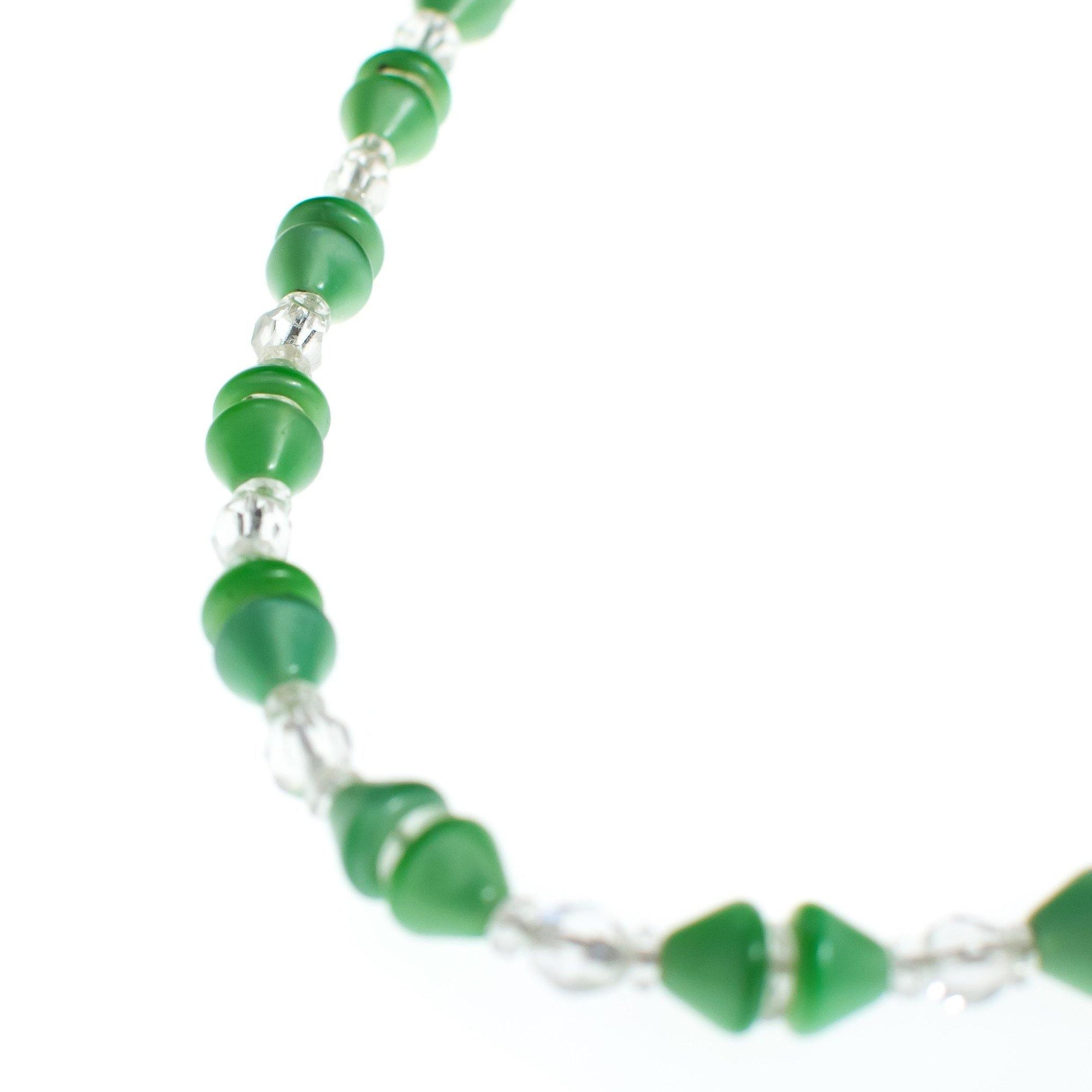 Vintage Art Deco Czech Light Green and Cut Crystal Beaded Necklace by Czech - Vintage Meet Modern Vintage Jewelry - Chicago, Illinois - #oldhollywoodglamour #vintagemeetmodern #designervintage #jewelrybox #antiquejewelry #vintagejewelry