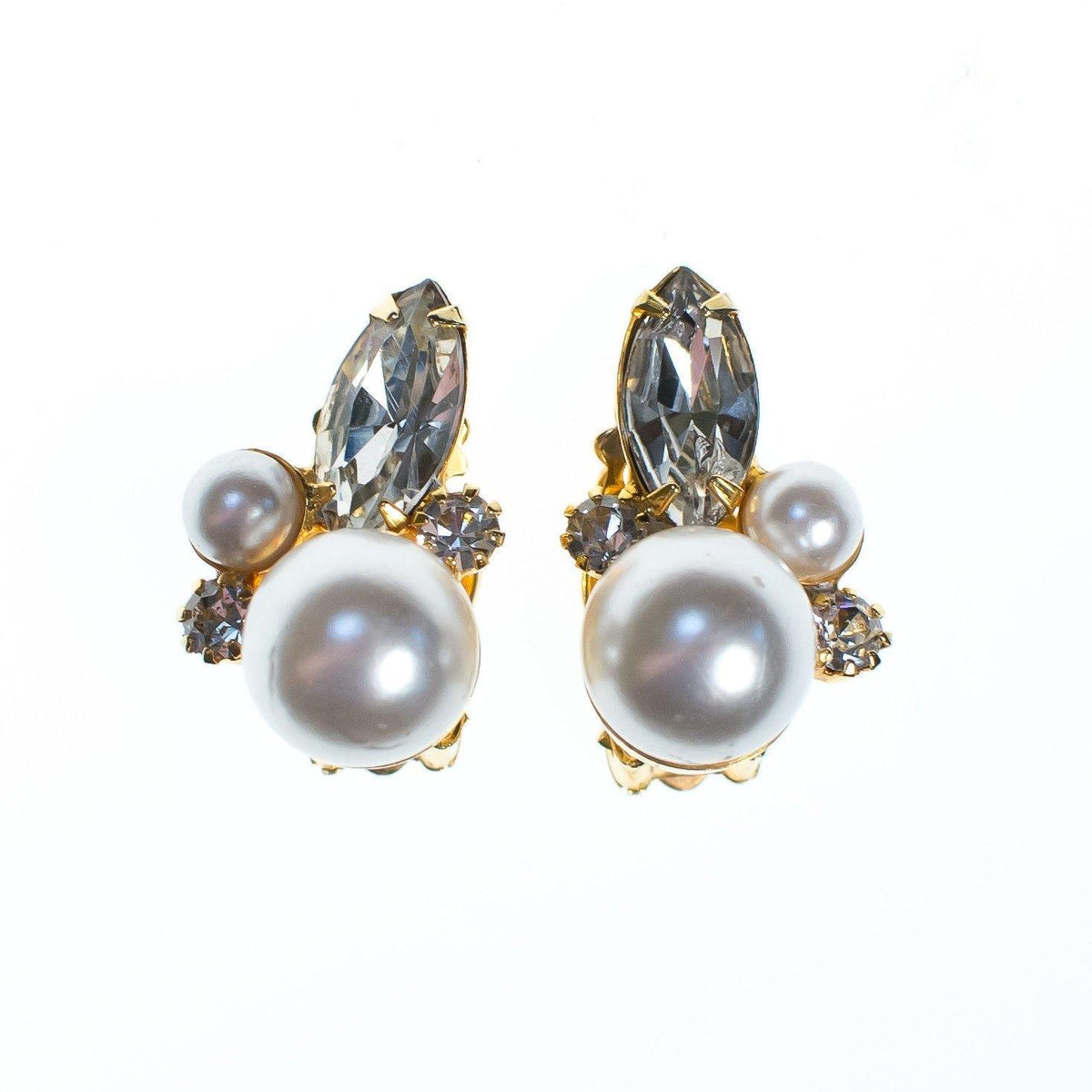 Vintage Pearl and Marquise Diamante Statement Earrings
