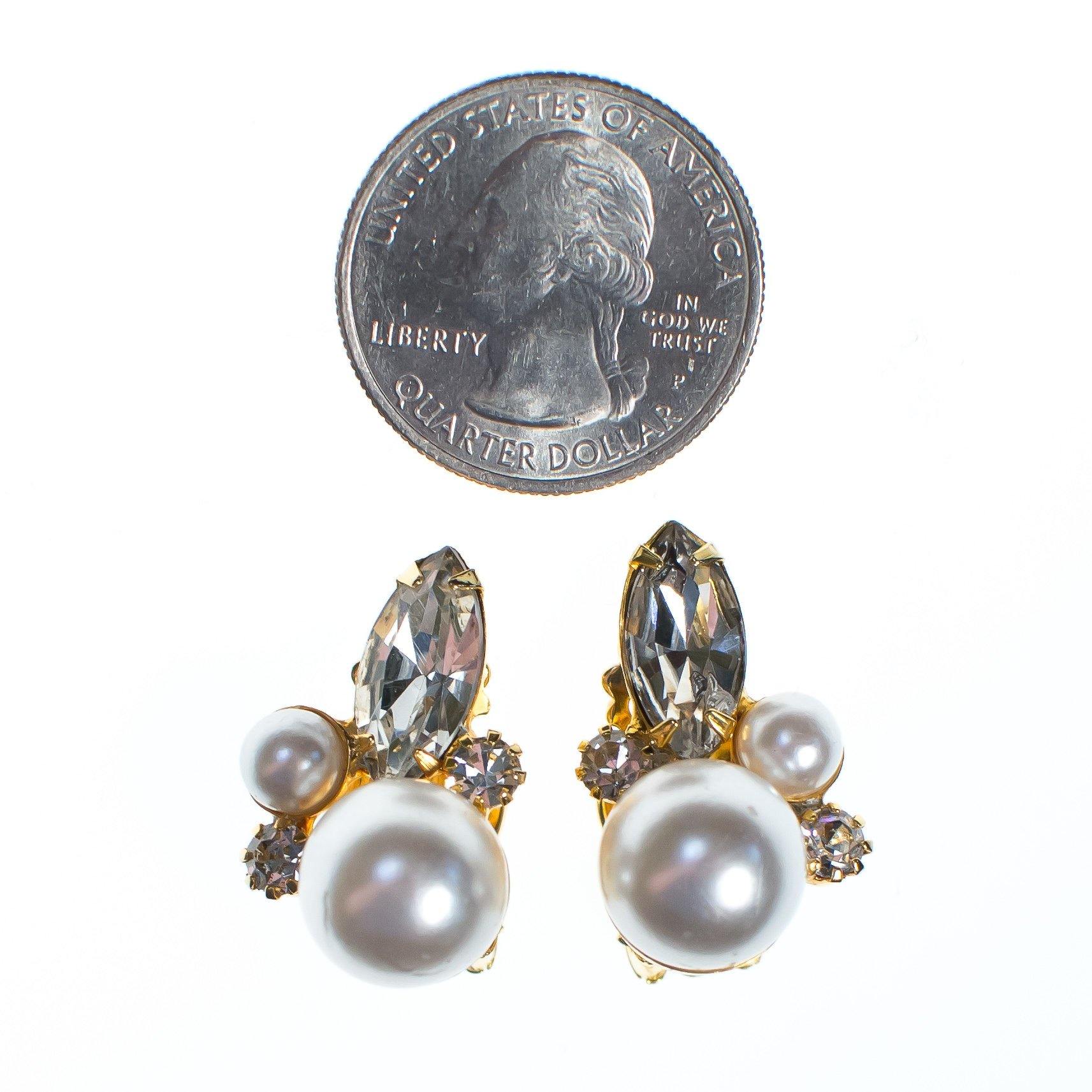 Vintage Pearl and Marquise Diamante Statement Earrings by 1950s - Vintage Meet Modern Vintage Jewelry - Chicago, Illinois - #oldhollywoodglamour #vintagemeetmodern #designervintage #jewelrybox #antiquejewelry #vintagejewelry