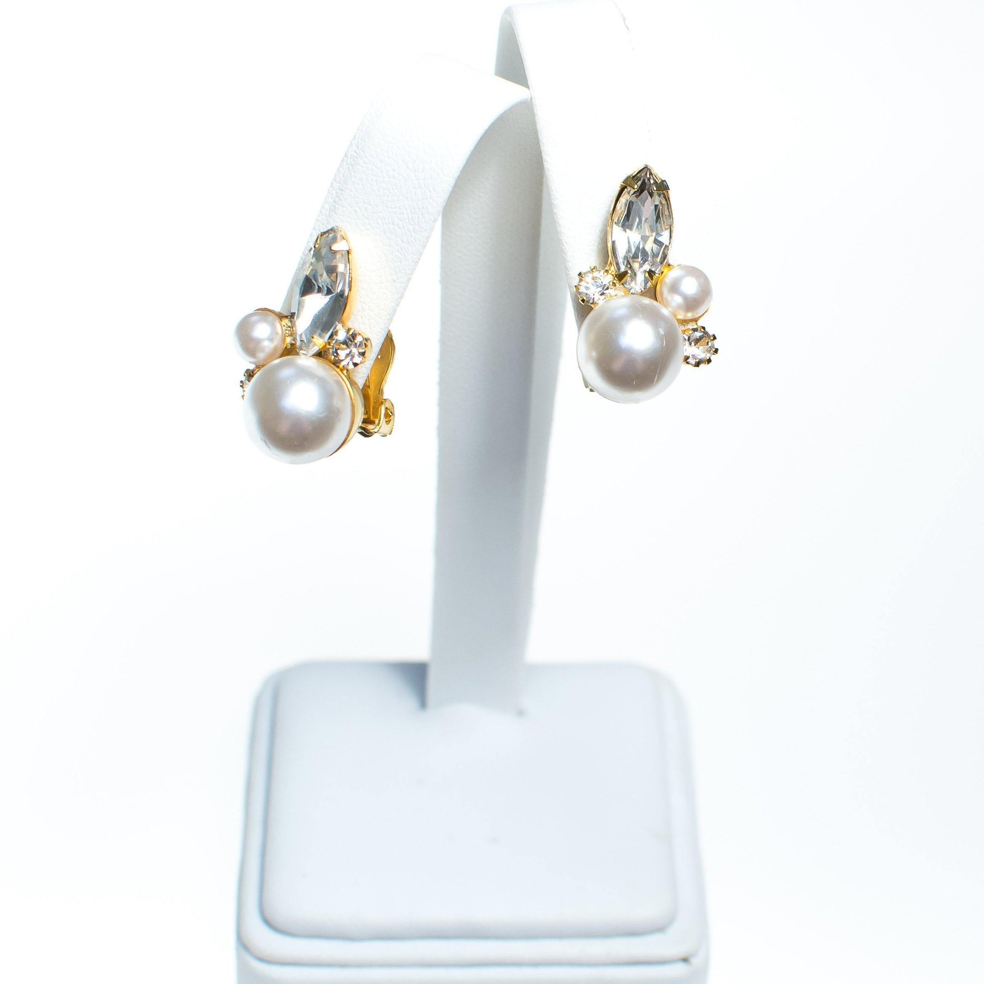 Vintage Pearl and Marquise Diamante Statement Earrings by 1950s - Vintage Meet Modern Vintage Jewelry - Chicago, Illinois - #oldhollywoodglamour #vintagemeetmodern #designervintage #jewelrybox #antiquejewelry #vintagejewelry