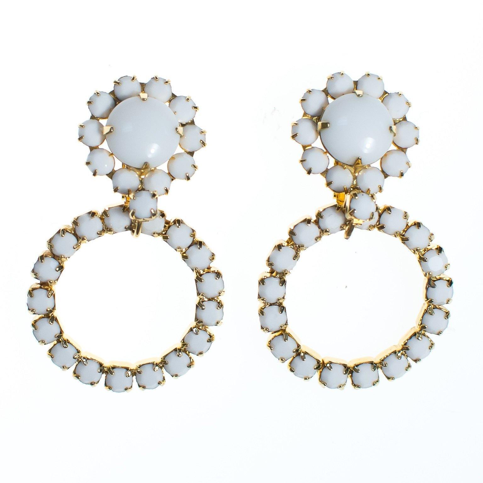 Vintage Retro Milk Glass Doorknocker Statement Earrings by 1950s - Vintage Meet Modern Vintage Jewelry - Chicago, Illinois - #oldhollywoodglamour #vintagemeetmodern #designervintage #jewelrybox #antiquejewelry #vintagejewelry