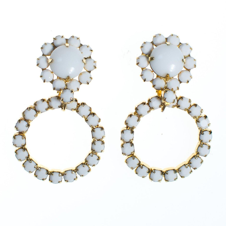 Vintage Retro Milk Glass Doorknocker Statement Earrings by 1950s - Vintage Meet Modern Vintage Jewelry - Chicago, Illinois - #oldhollywoodglamour #vintagemeetmodern #designervintage #jewelrybox #antiquejewelry #vintagejewelry