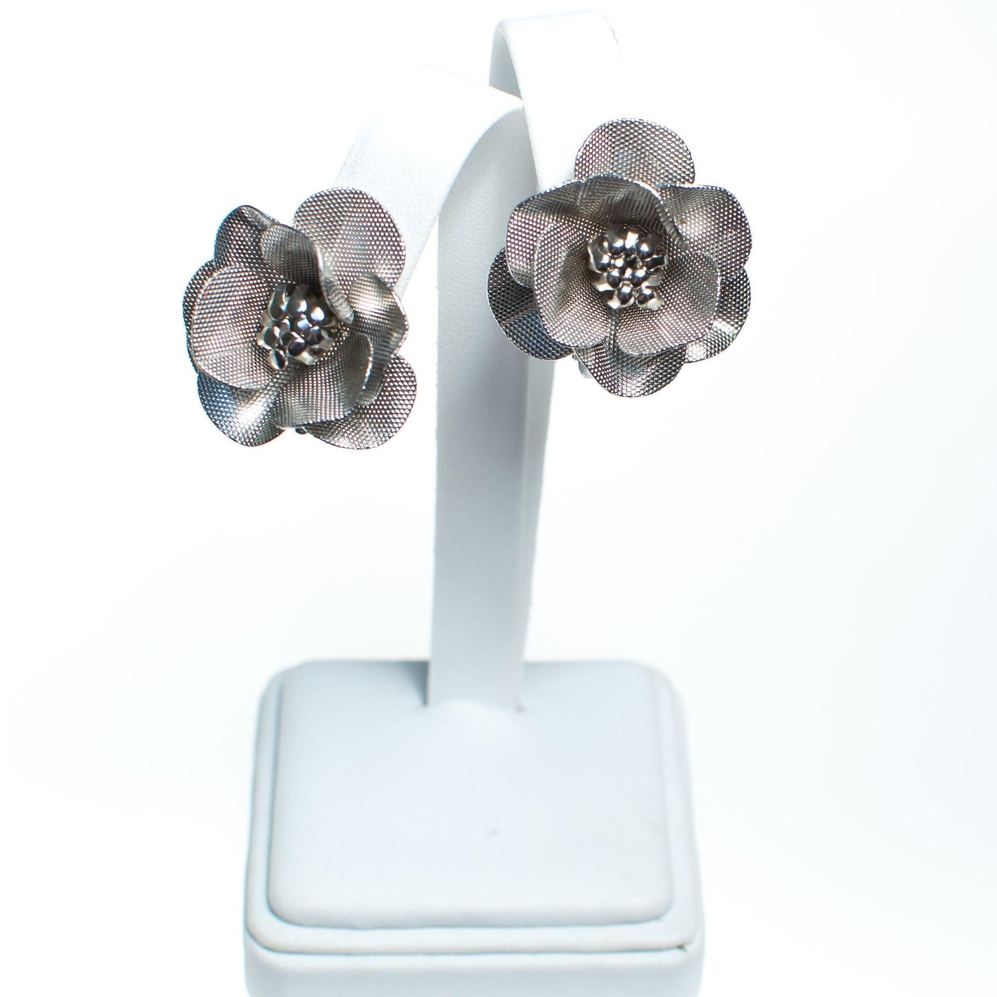 Vintage Silver Rose Statement Earrings by 1950s - Vintage Meet Modern Vintage Jewelry - Chicago, Illinois - #oldhollywoodglamour #vintagemeetmodern #designervintage #jewelrybox #antiquejewelry #vintagejewelry